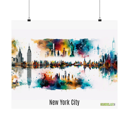 Dreamlike Illustration of a City New York Inspired -Matte Horizontal Posters - Stashbox New York Design #004