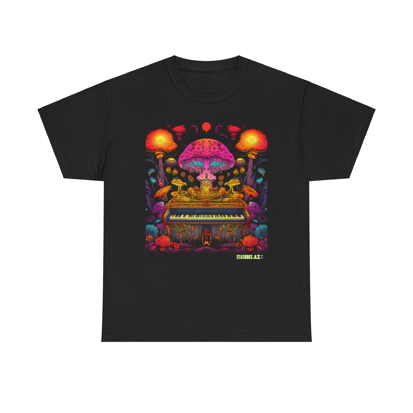 Unisex Heavy Cotton Tee Psychedelic Piano Design 001