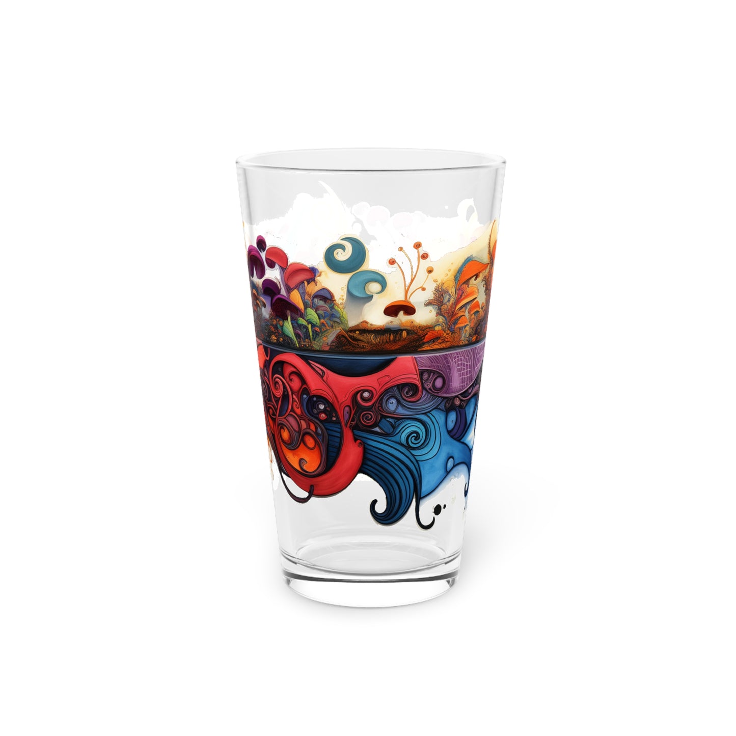 Pint Glass, 16oz Mushroom Psychedelic Design 001