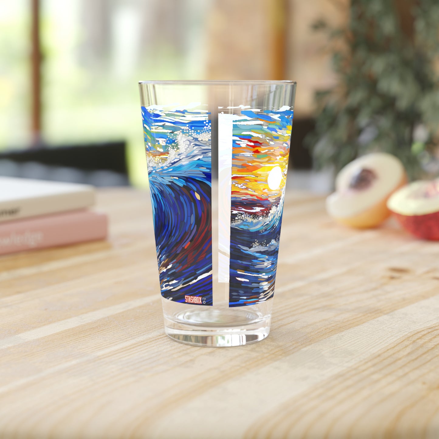 Pint Glass 16oz Huge Ocean Wave Paint by Number Style, Waves 056