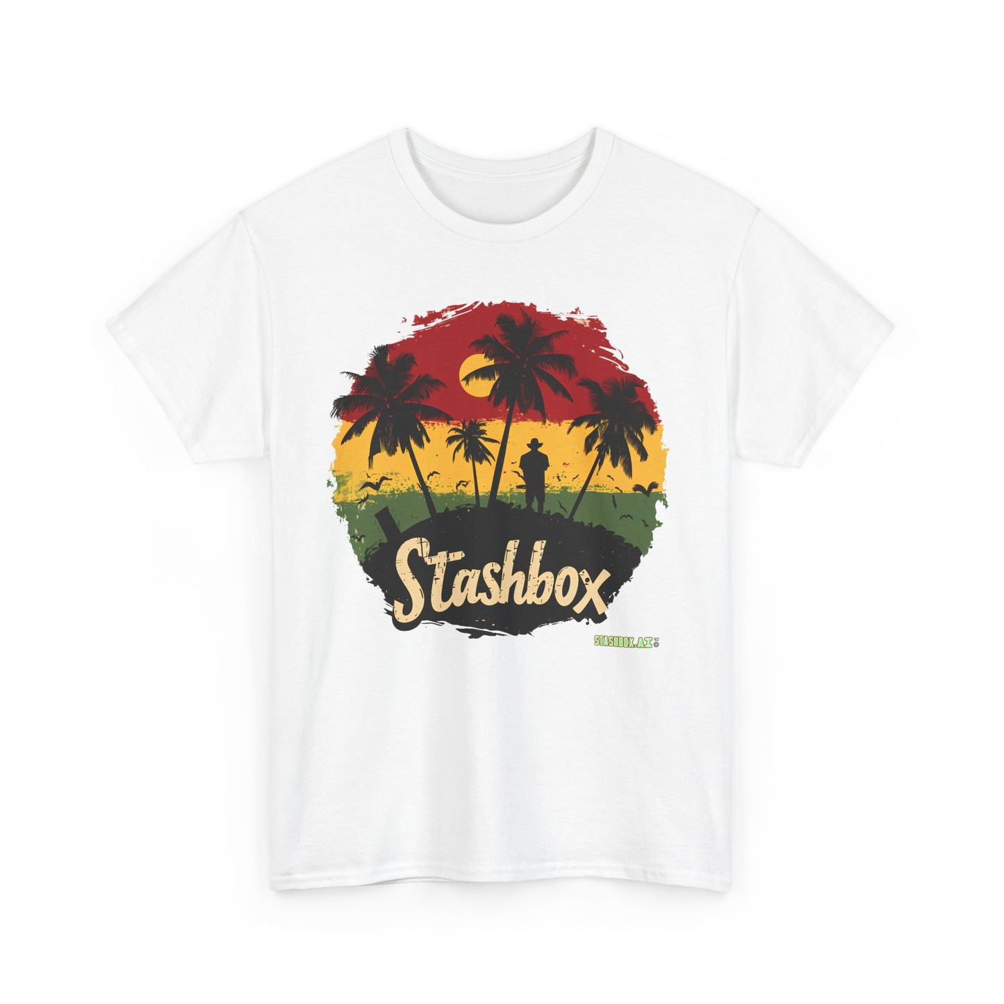 Unisex Heavy Cotton Tee Stashbox Tropical Green Yellow Red Rasta Colors Design 001