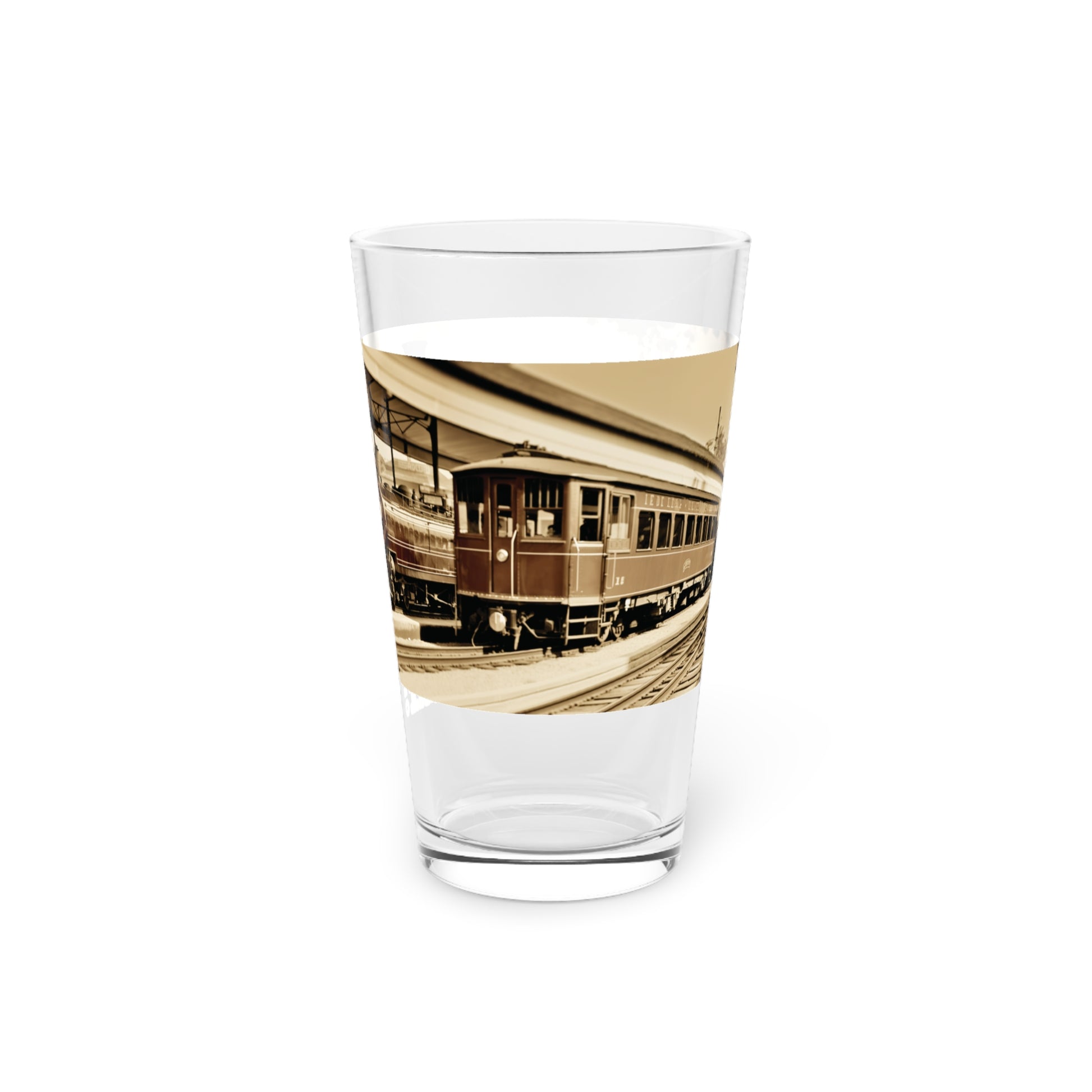 Elevate your drinkware with our Old Classic Trains Pint Glass. Designed in a Tabletop Photography Style, it's a nostalgic journey through time. #VintageVibes #TabletopTales