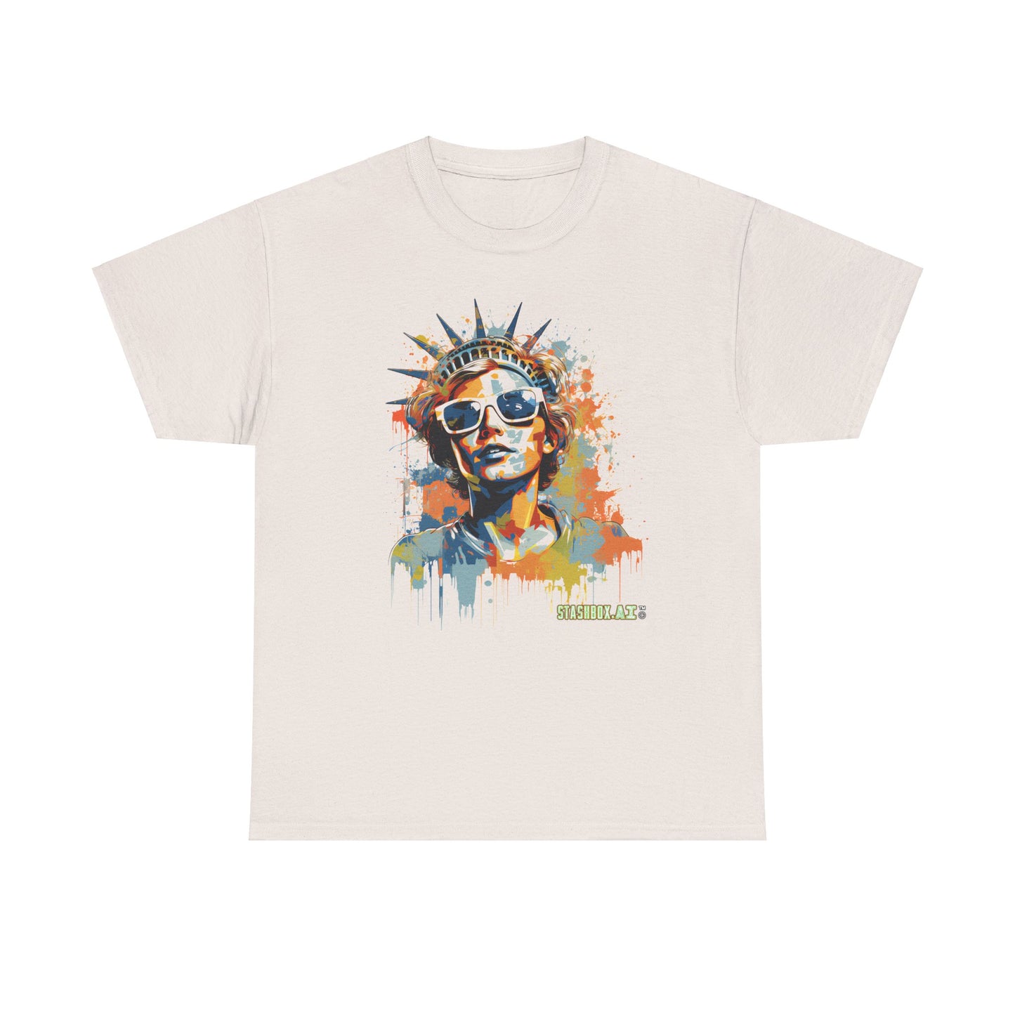 Graffiti-Inspired Statue of Liberty Man New York City - Drips and Splatters - Color Splash  - Unisex Heavy Cotton Tee - Stashbox New York Design - #001