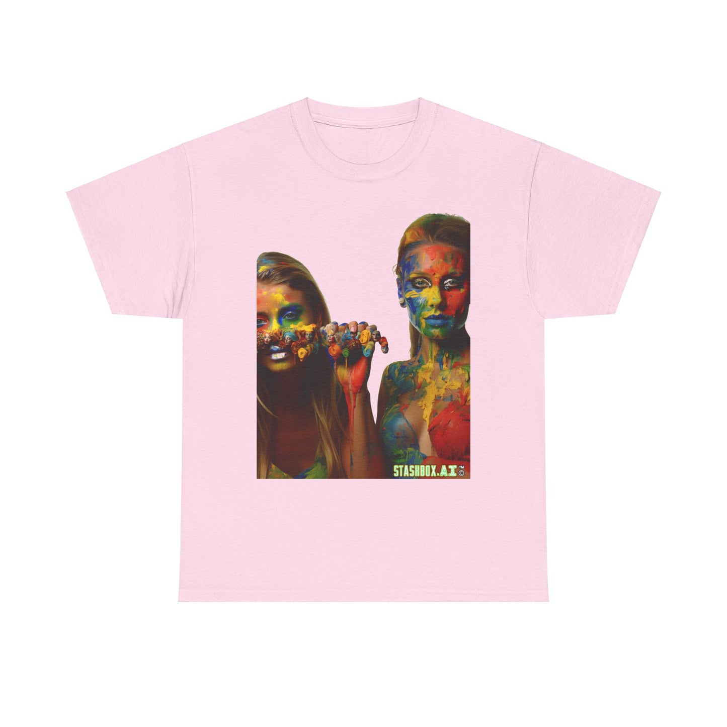 Unisex Heavy Cotton Tee Rainbow Body Painted Models 023