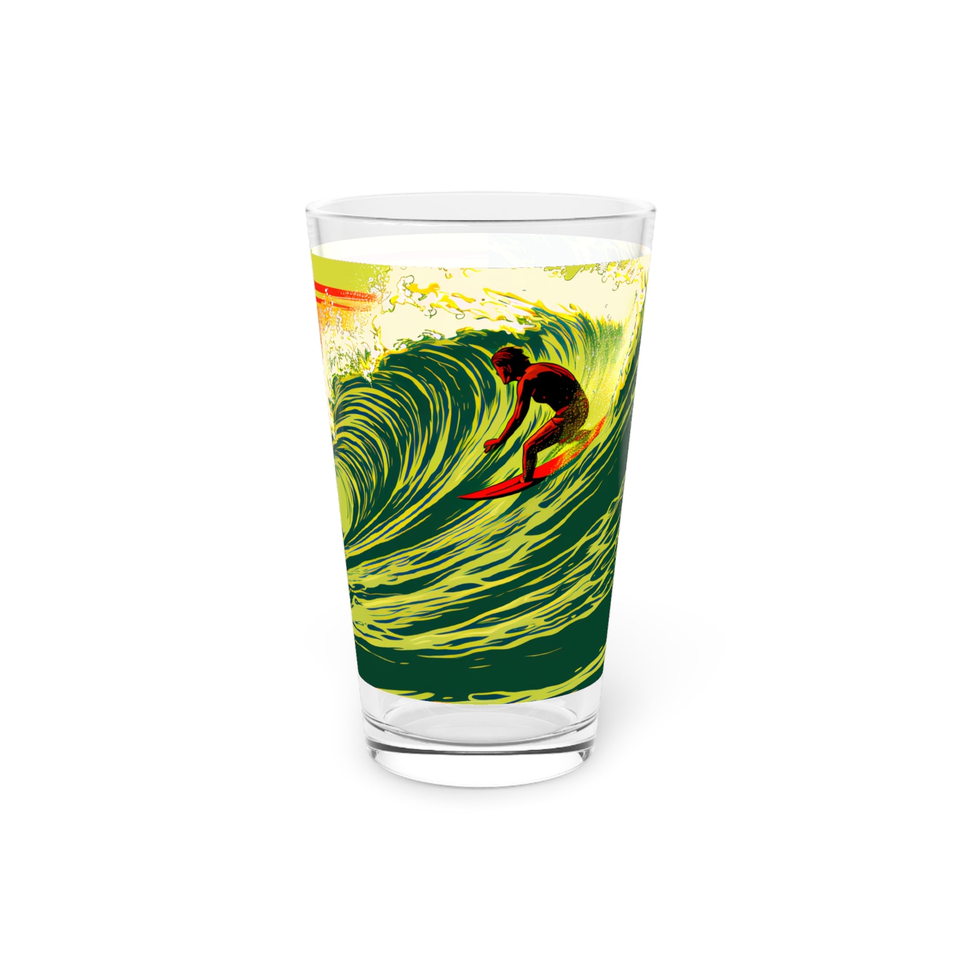 Surfing Huge Wave Unisex Softstyle T-Shirt - Waves Design #038: Ride the waves in style with our iconic surfing tee. Perfect for ocean enthusiasts.Surfing in Hawaii Wave Art Pint Glass 16oz - Waves Design #040: Experience the spirit of Hawaii's waves with our vibrant and stylish pint glass.