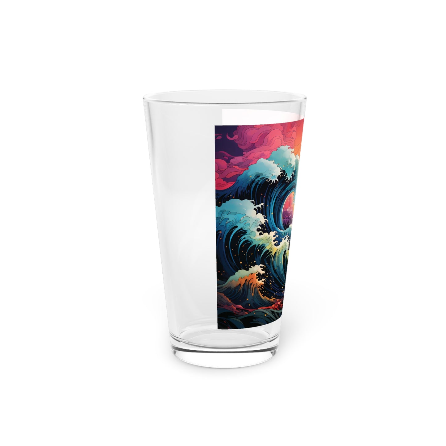 Pint Glass, 16oz Colorful Waves Design 010