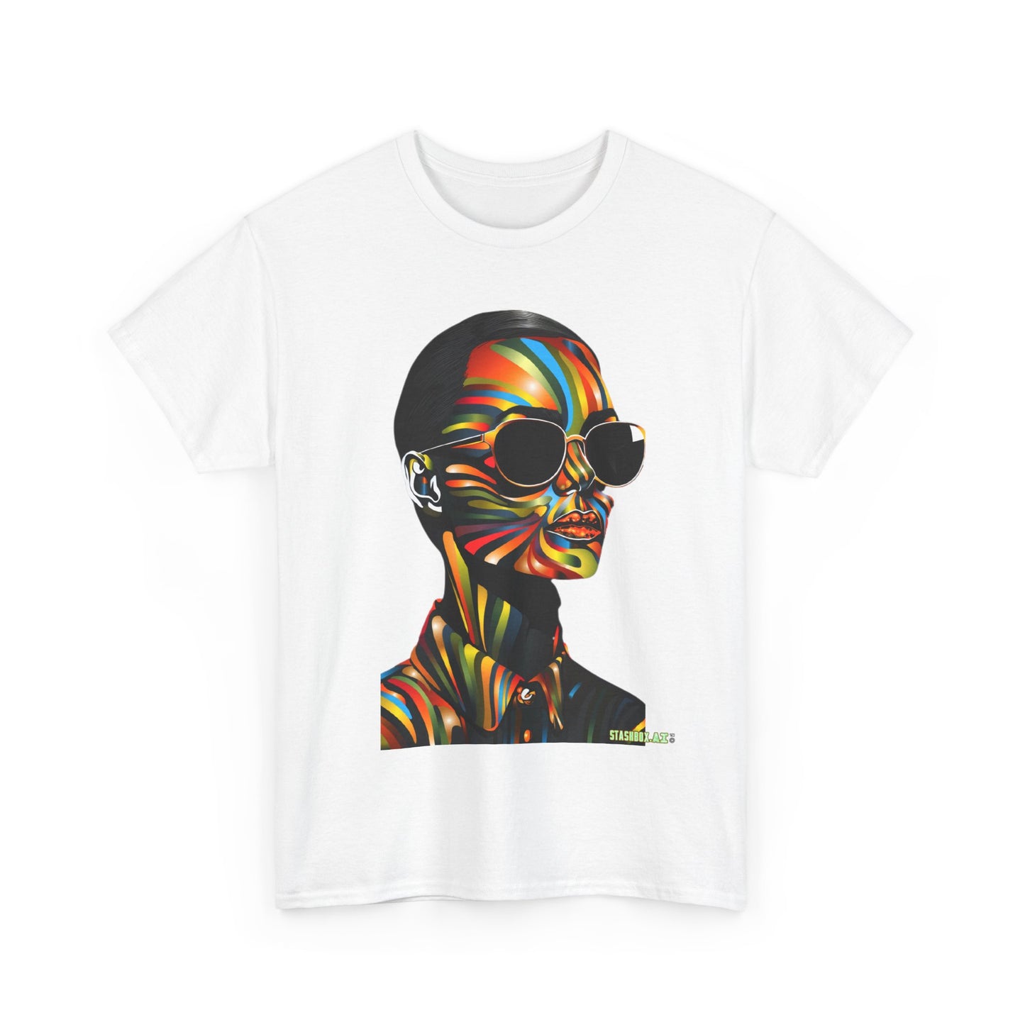 Unisex Heavy Cotton T-Shirt Beautiful Woman Rainbow Ink Drawn  002