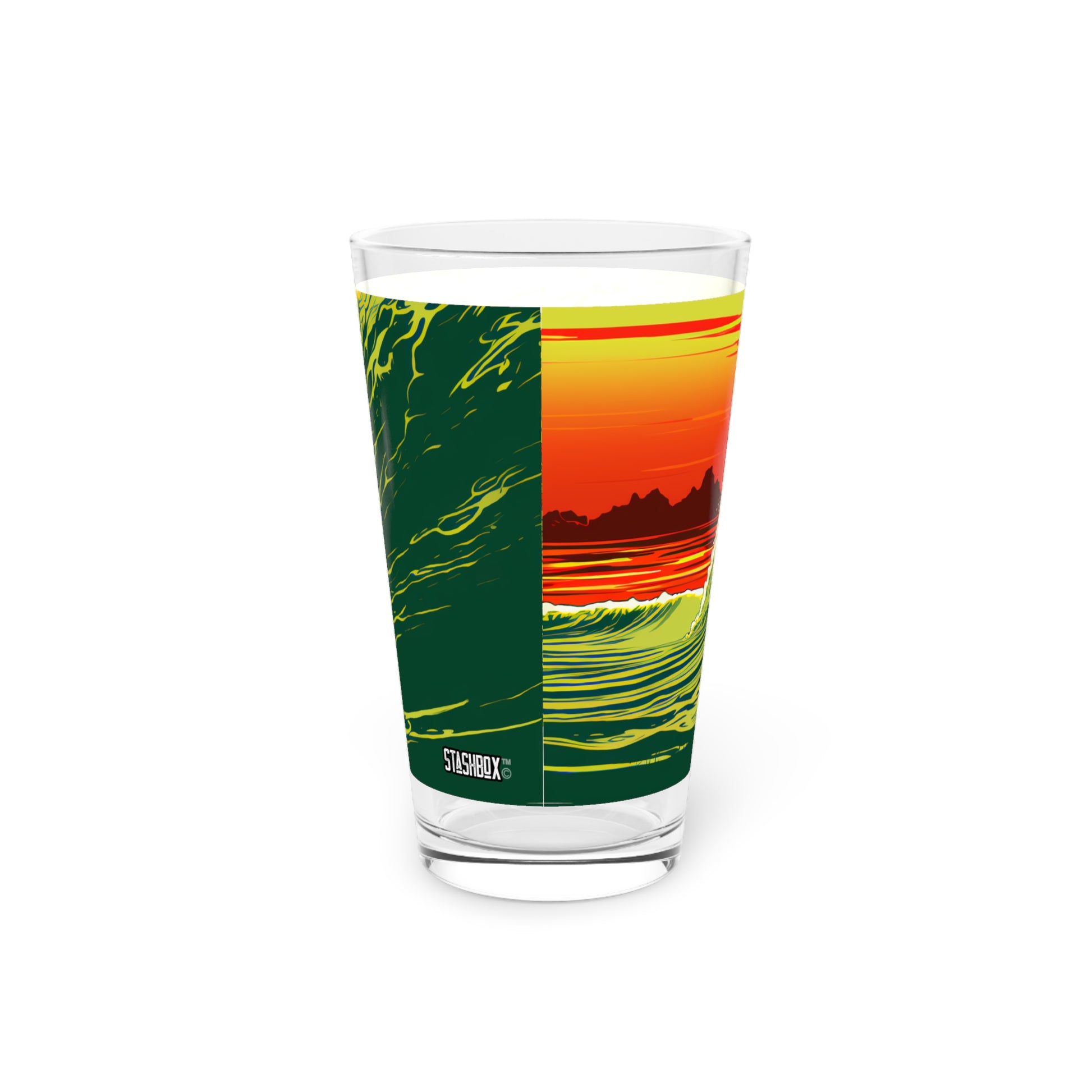 Surfing in Hawaii Wave Art Pint Glass 16oz - Waves Design #040: Experience the spirit of Hawaii's waves with our vibrant and stylish pint glass.