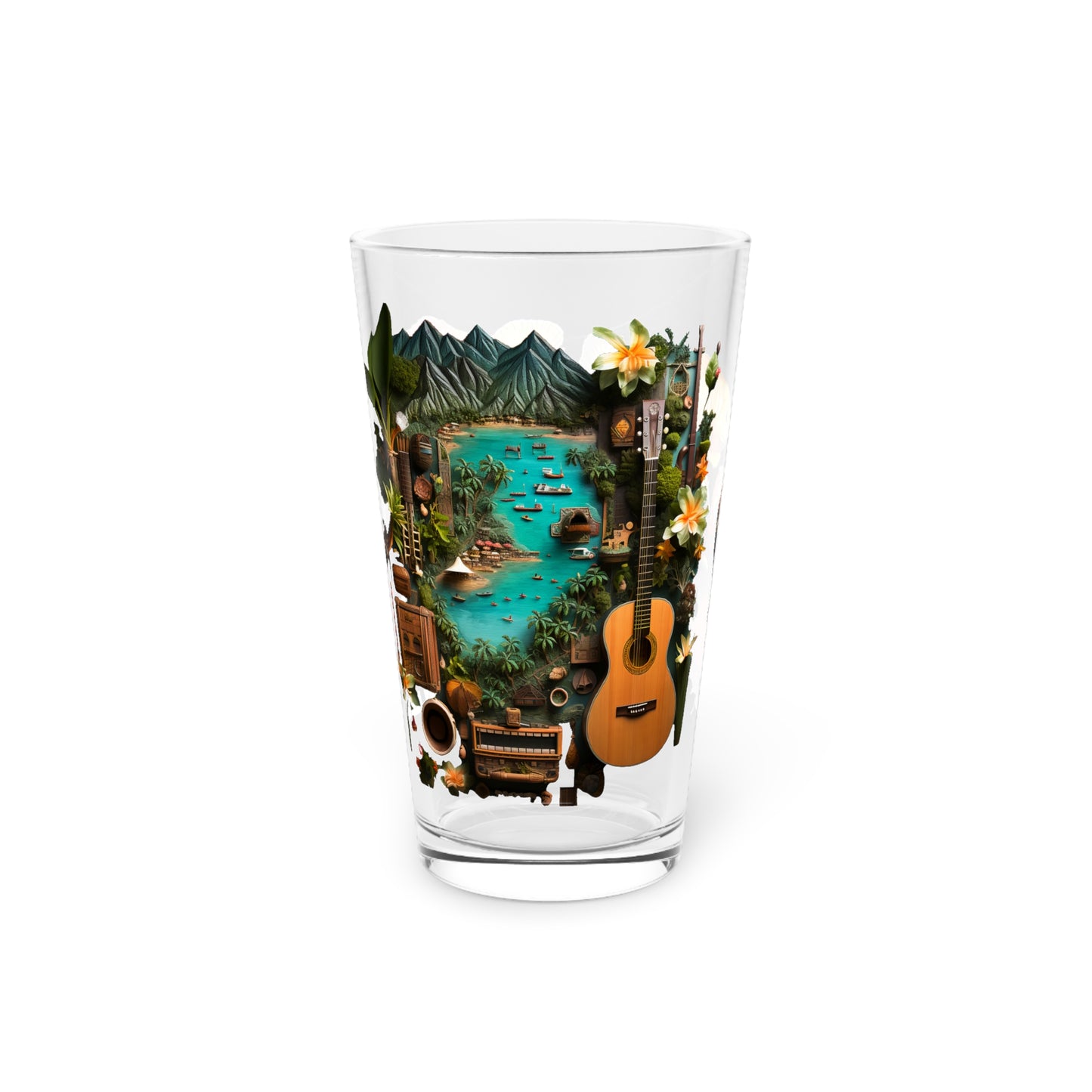 Pint Glass Tahiti Tropical Knolling Abstract Art 005