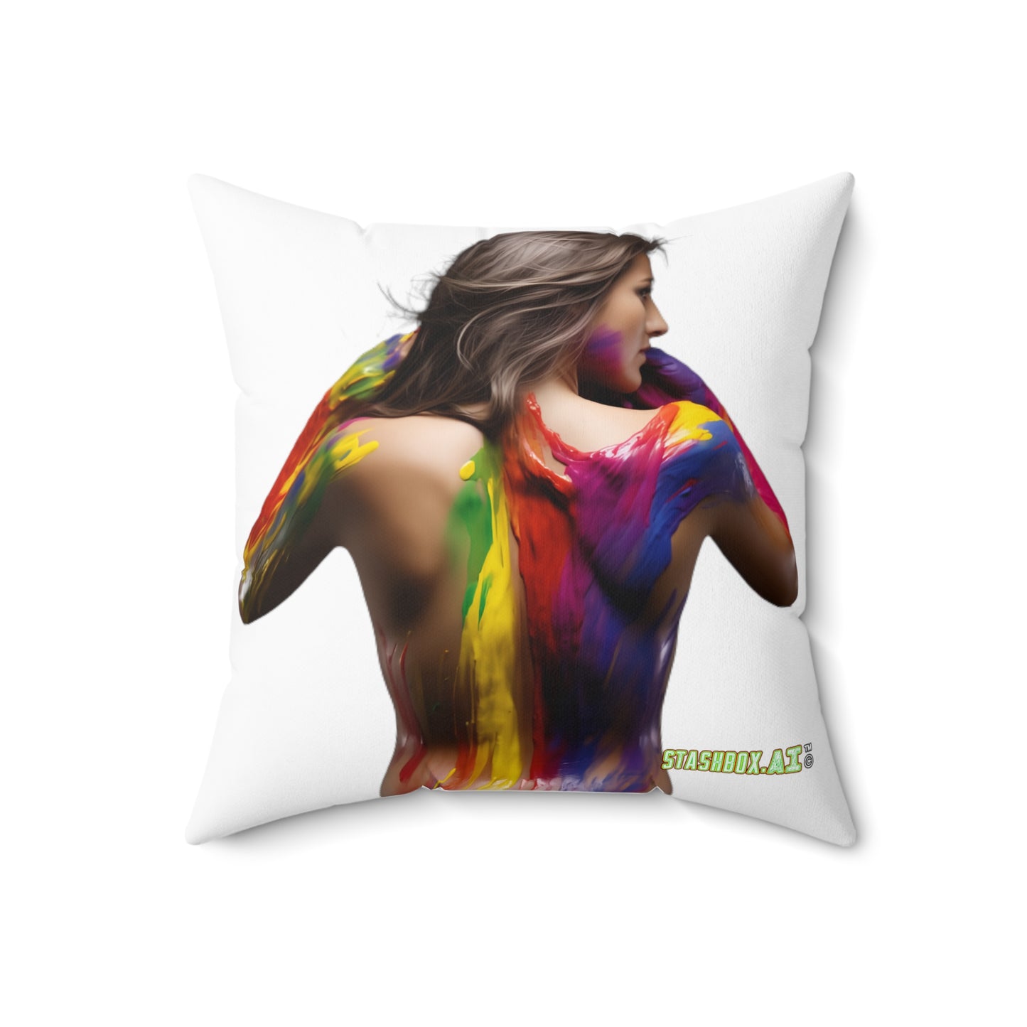 Faux Suede Square Pillow Rainbow Body Paint on Models 023/024