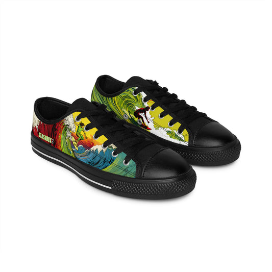 Dive into style with our Surfing Wave Green Yellow Red Custom Men's Sneakers. Exclusively crafted by Stashbox.ai, these sneakers blend fashion and comfort effortlessly. Step into the wave of fashion today!