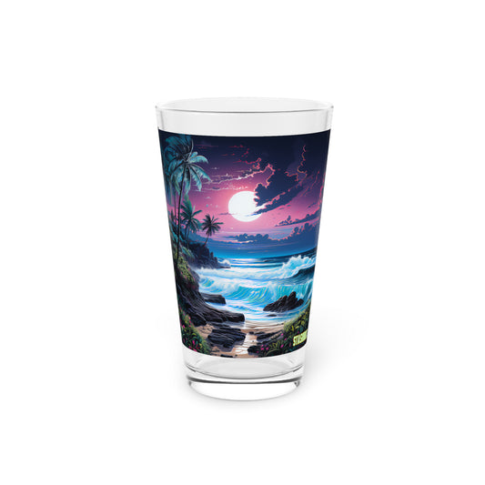 Dive into a tropical dream with our Tropical Paradise Beach Night Sky Pint Glass - Waves Design #018. From Stashbox.ai, this 16oz glass captures the essence of a beach night under the stars. Sip in style and let the waves transport you to a serene island night.
