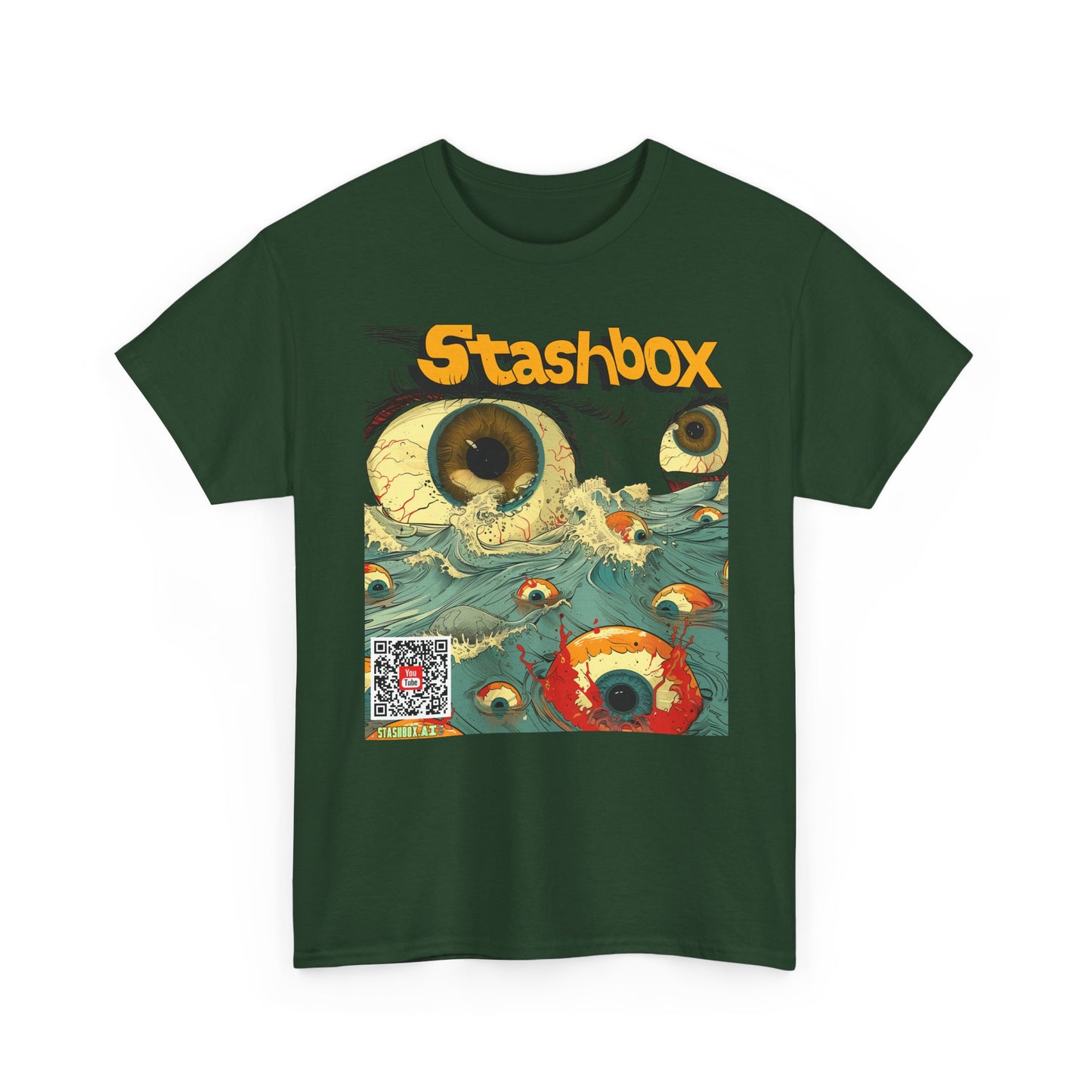Unisex Heavy Cotton Tee Stashbox Eyeballs in Ocean Waves Design 002