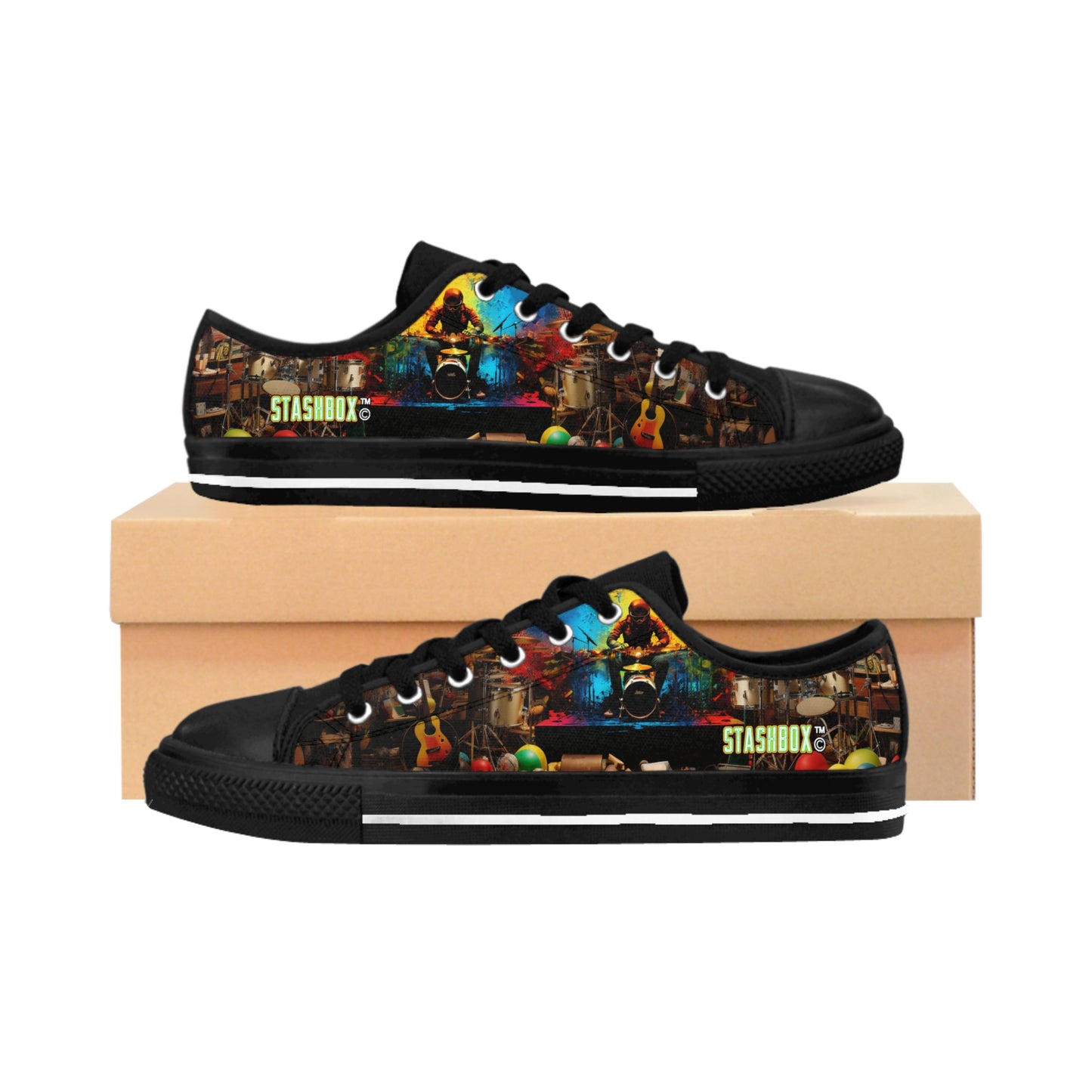 Rasta Drummer Green Yellow Red Color Explosion - Custom Men's Sneakers - Music Design #001