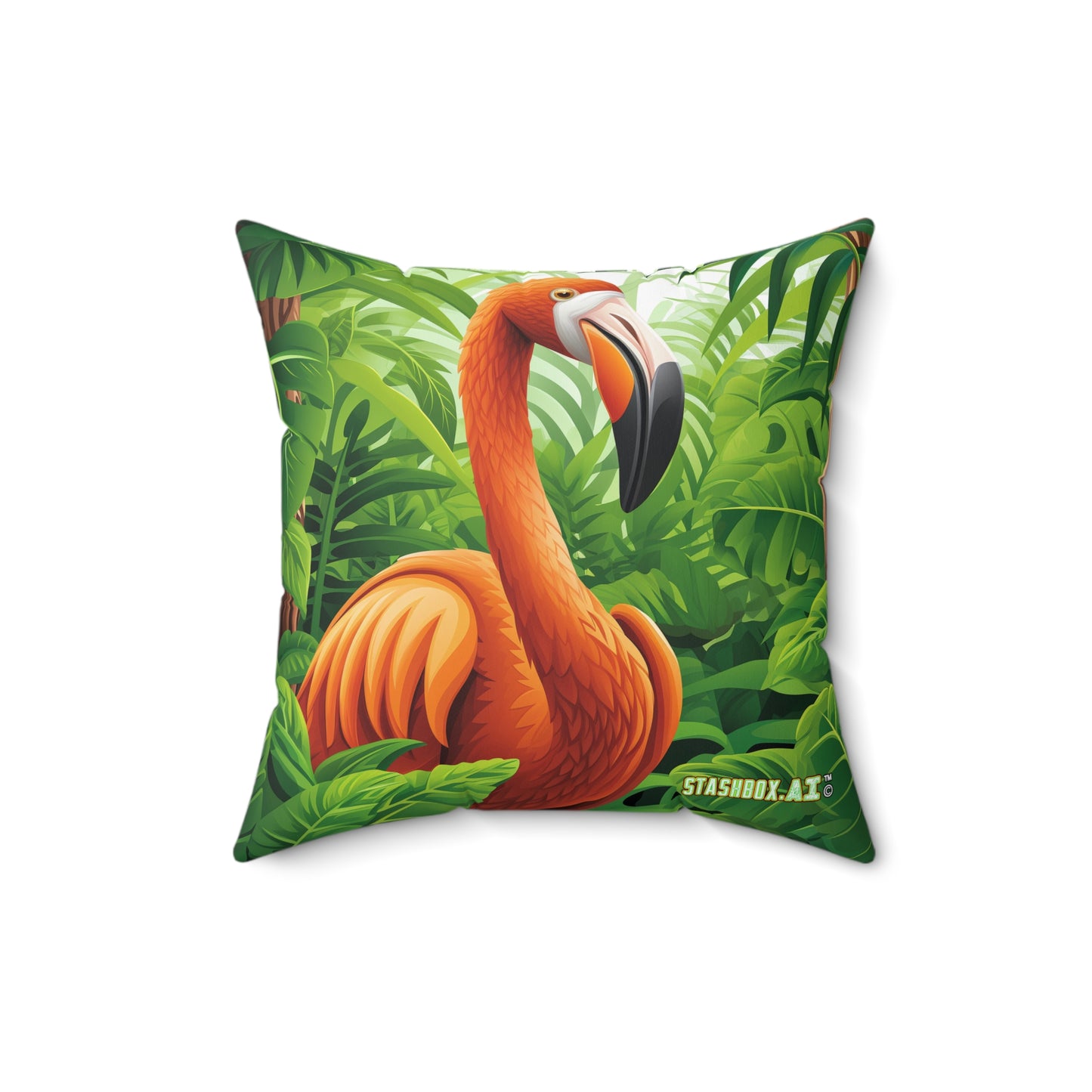 Faux Suede Square Pillow Flamingo Latte art and Tropical Scene 001 002