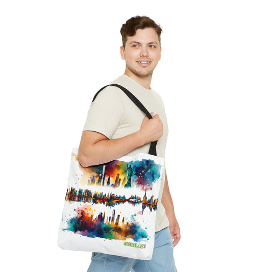 Watercolor Statue of Liberty Tote Bag - Stashbox Design - #StatueOfLiberty #NYCStyle #CityscapeArt #ToteBagFashion #StashboxExclusive