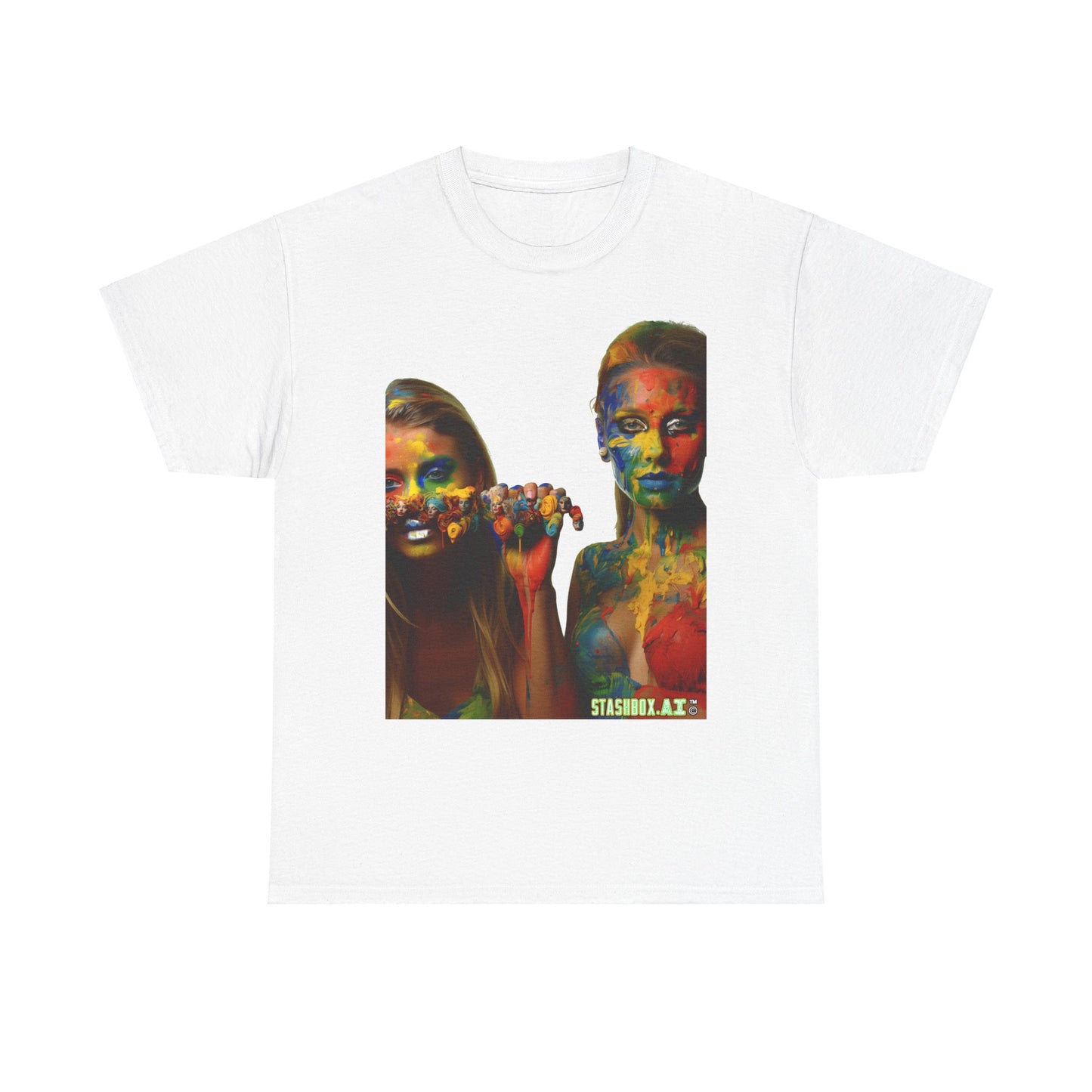 Unisex Heavy Cotton Tee Rainbow Body Painted Models 023