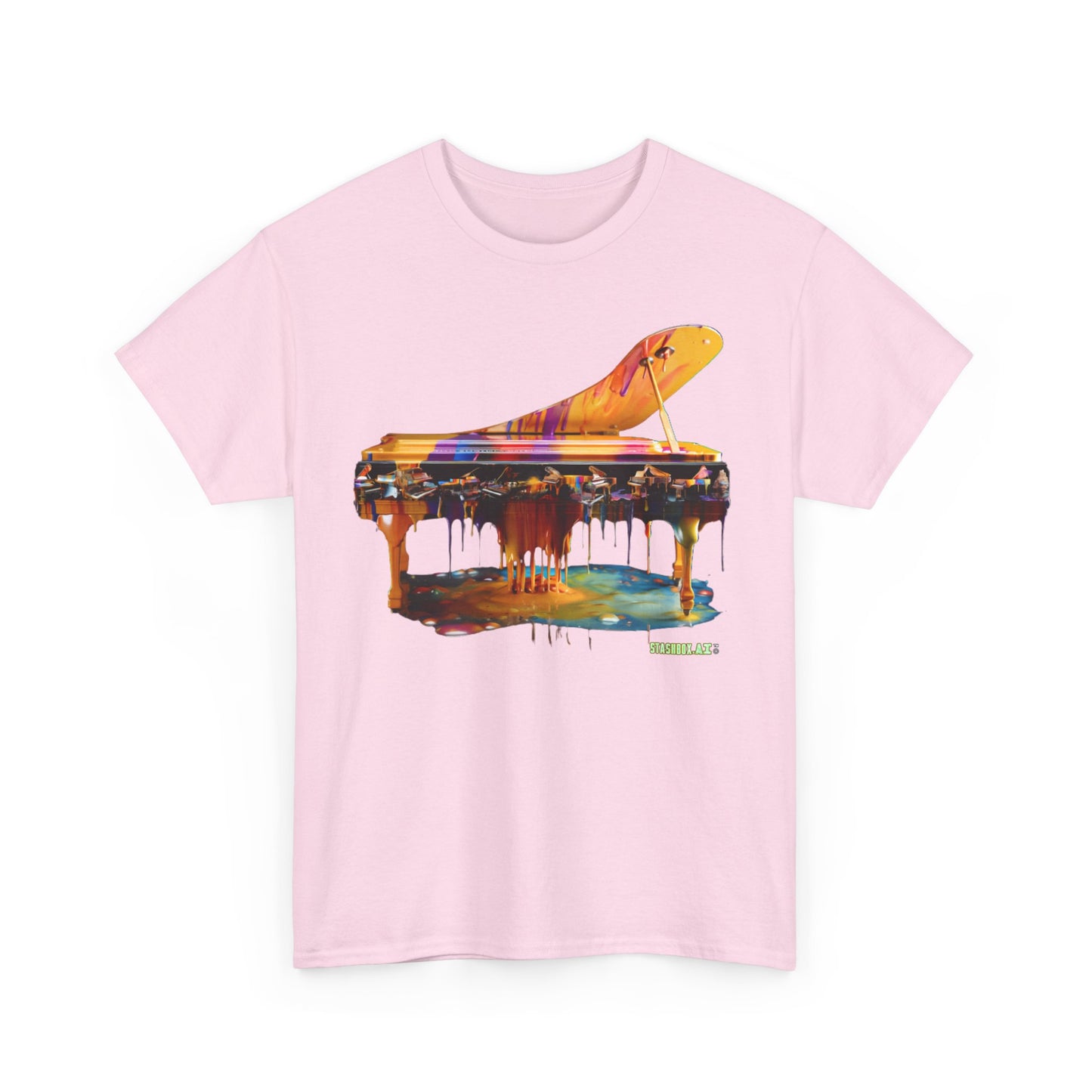 Unisex Heavy Cotton Tee Vibrant Color Dripping Piano Knolling Art 008