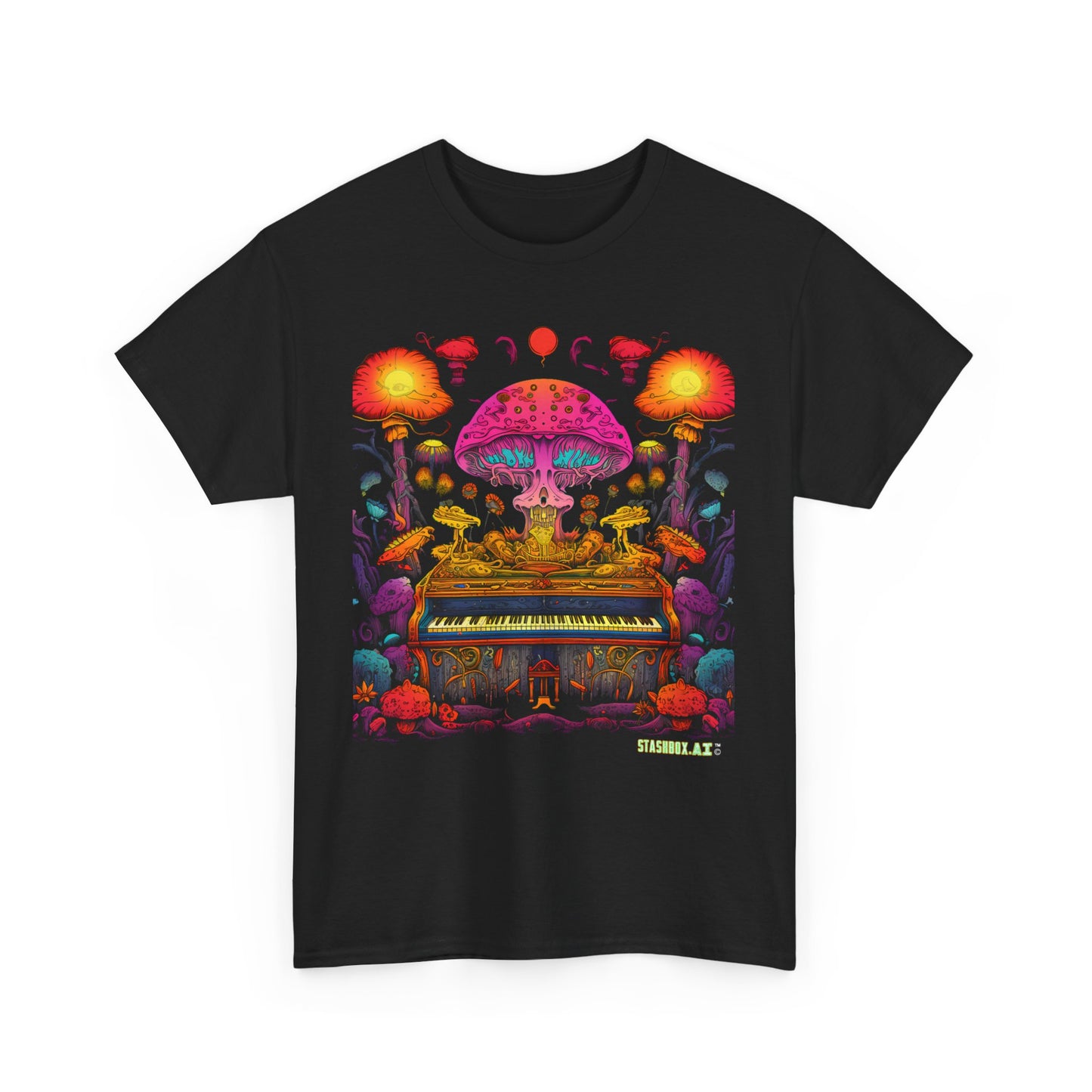 Unisex Heavy Cotton Tee Psychedelic Piano Design 001