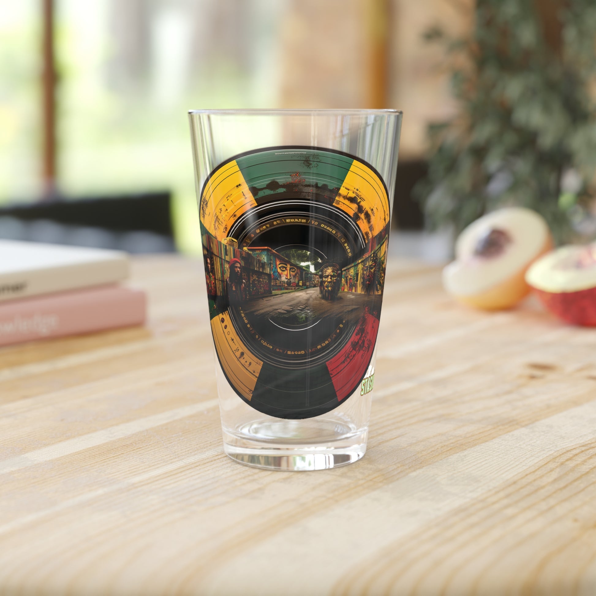 Sip the Rasta Rhythms: Psychedelic Design #005 Pint Glass. Musical elegance, exclusively at Stashbox.ai.