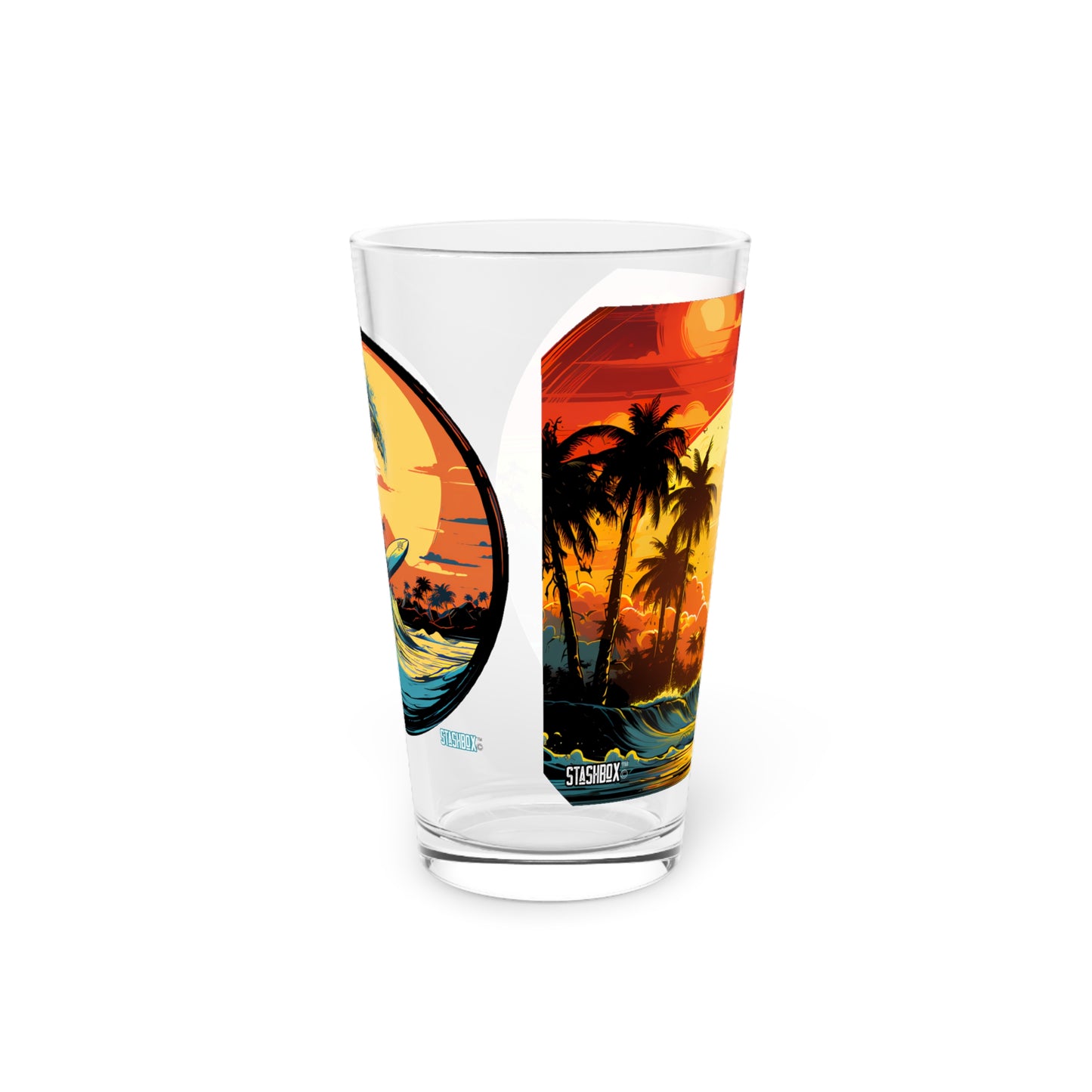 Pint Glass, 16oz Colorful Sunset Wave Art 2-in-1 Designs 045a 045b