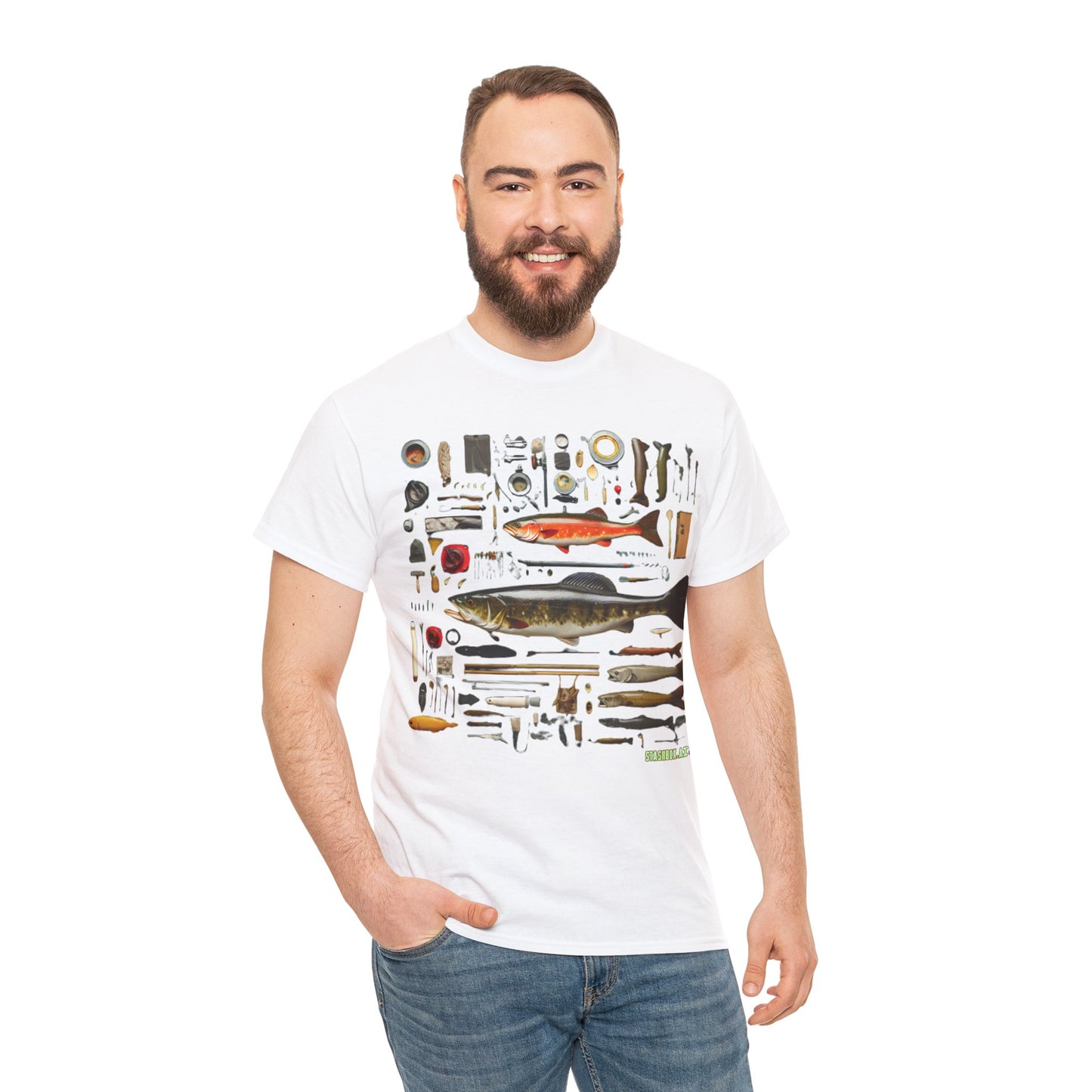 T-Shirt Heavy Cotton Unisex - Fishing for Fishermen Knolling Abstract Art 006