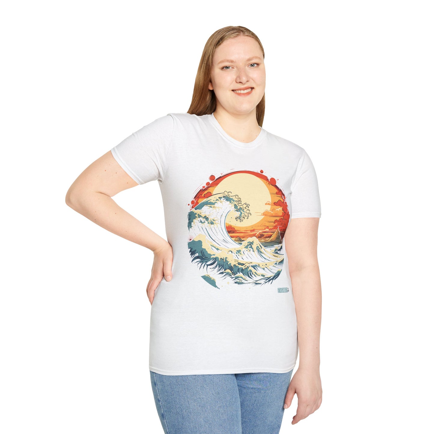 Unisex Softstyle T-Shirt Colorful Sunset Wave - Japanese Art Style - 42