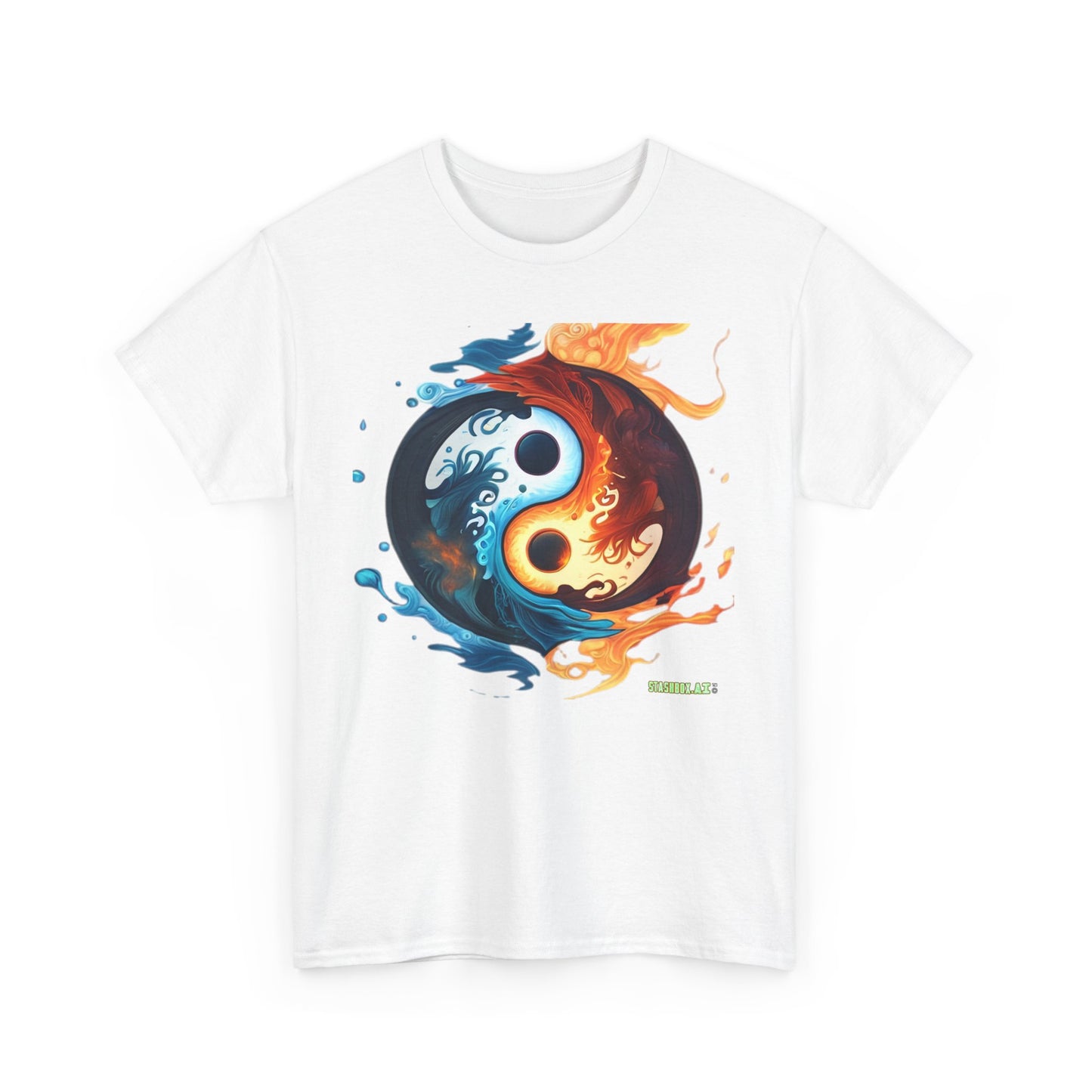 Unisex Heavy Cotton T-Shirt Colorful Yin Yang Symbol by Joel Lovett 001