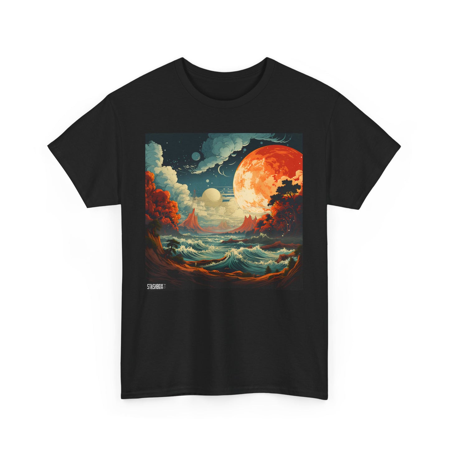 Unisex Heavy Cotton Tshirt Spacy Colorful Beach w/ Waves 37