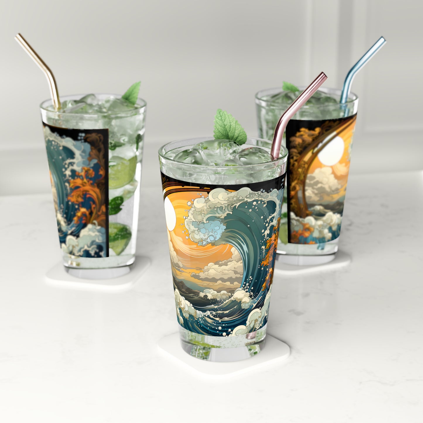 Pint Glass, 16oz Tarot Card Style Waves 032