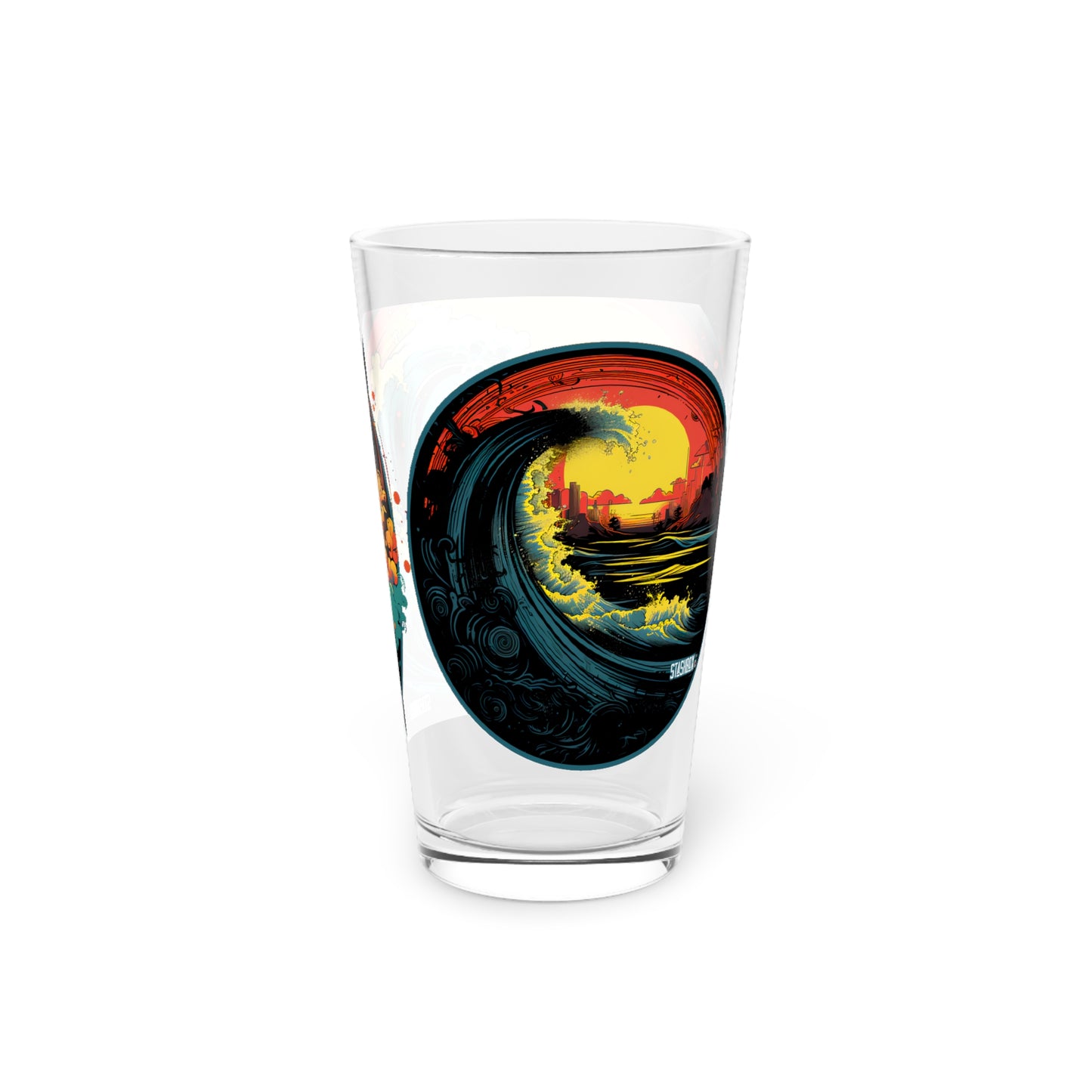 Pint Glass, 16oz Surfing Colorful Wave Sunset Art 2-in-1 Design Waves 046a 046b