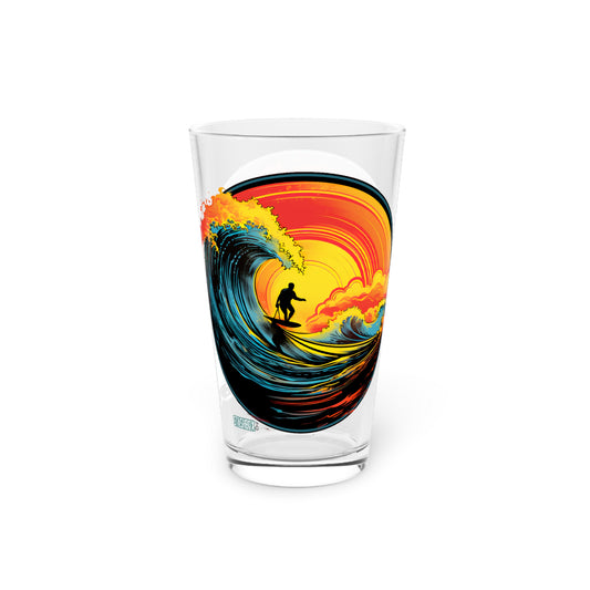 Pint Glass, 16oz Surfboard & Wave Sunset Art 2-in-1 Designs 047a 047b