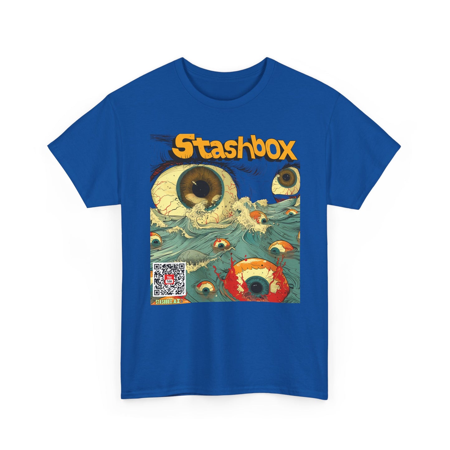 Unisex Heavy Cotton Tee Stashbox Eyeballs in Ocean Waves Design 002