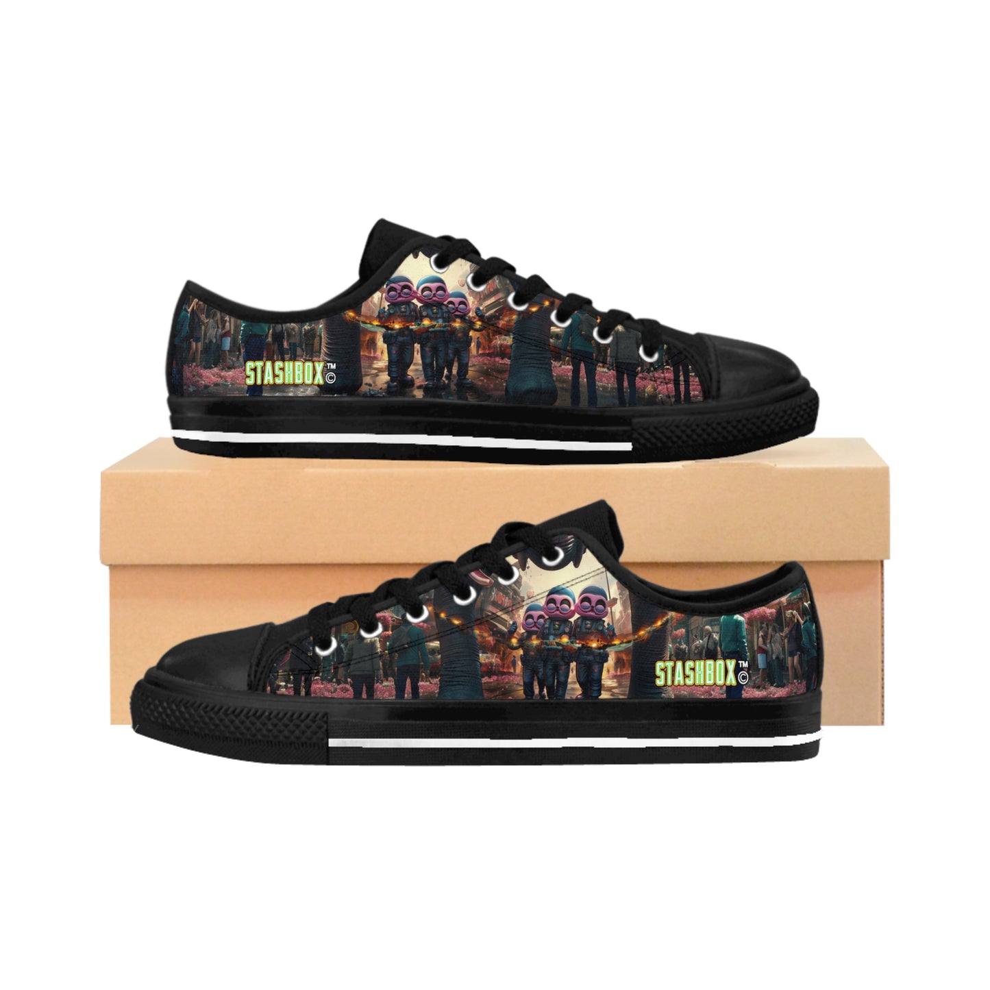 Pink City Aliens Holding Tropical Dreams - Custom Men's Sneakers - Art Design #00x