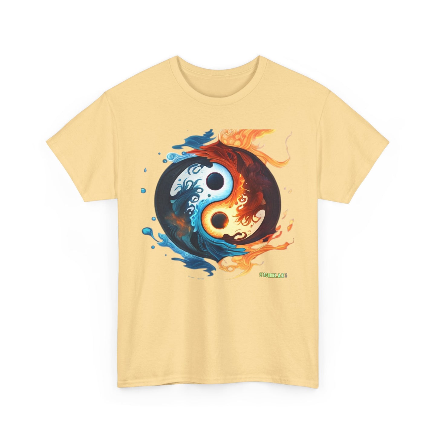 Unisex Heavy Cotton T-Shirt Colorful Yin Yang Symbol by Joel Lovett 001