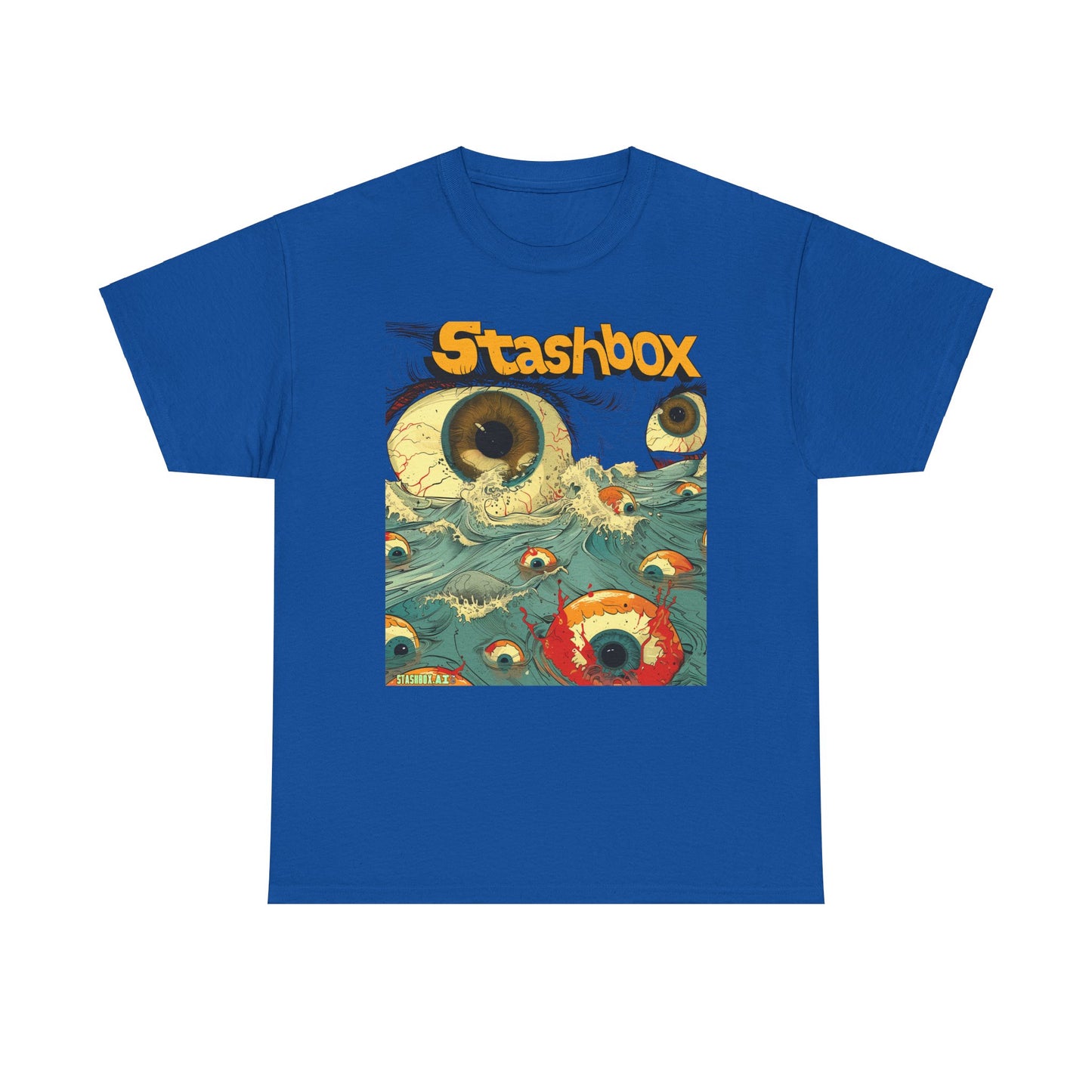 Unisex Heavy Cotton Tee Stashbox Eyeballs in Ocean Waves Design 002