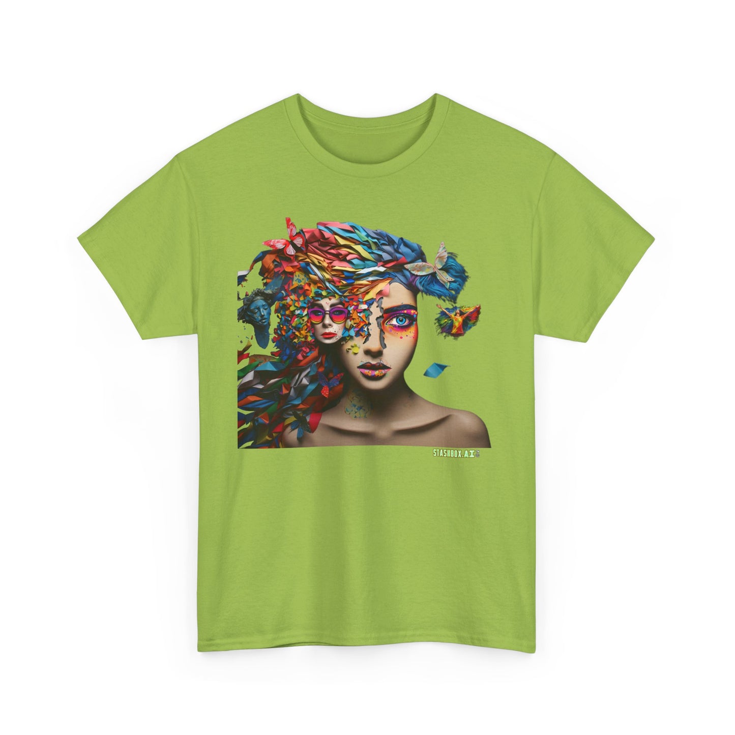 Unisex Heavy Cotton T-Shirt Rainbow Drawn Beautiful Woman 008