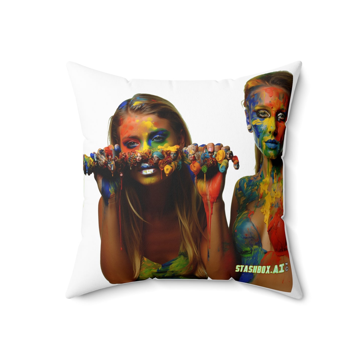 Faux Suede Square Pillow Rainbow Body Paint on Models 023/024
