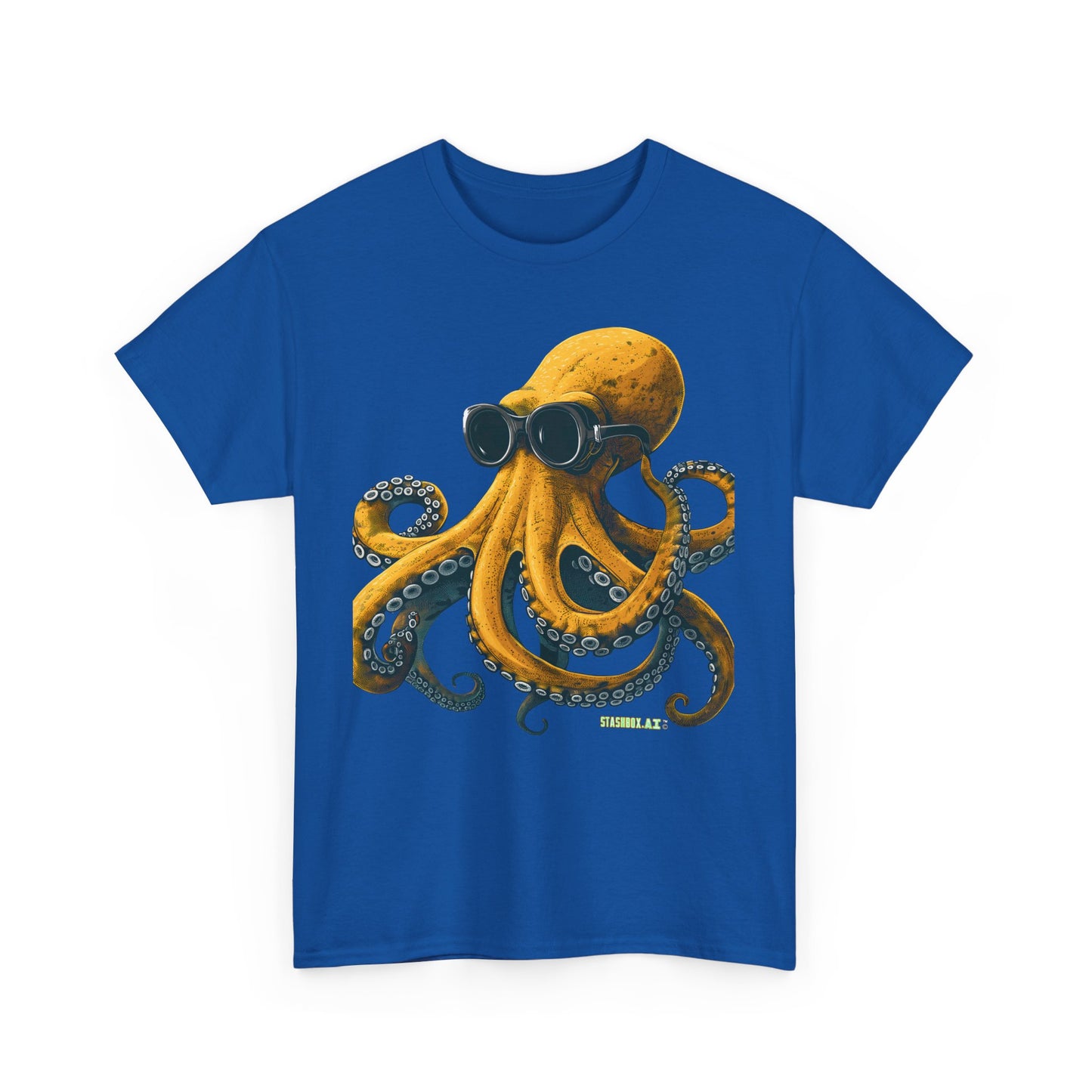 Unisex Adult Size Heavy Cotton Tshirt Drawn Yellow Octopus 001