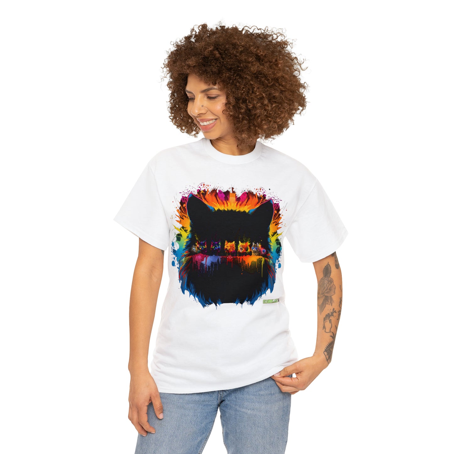 Unisex Adult Size Heavy Cotton Tshirt Colorful Cats 004