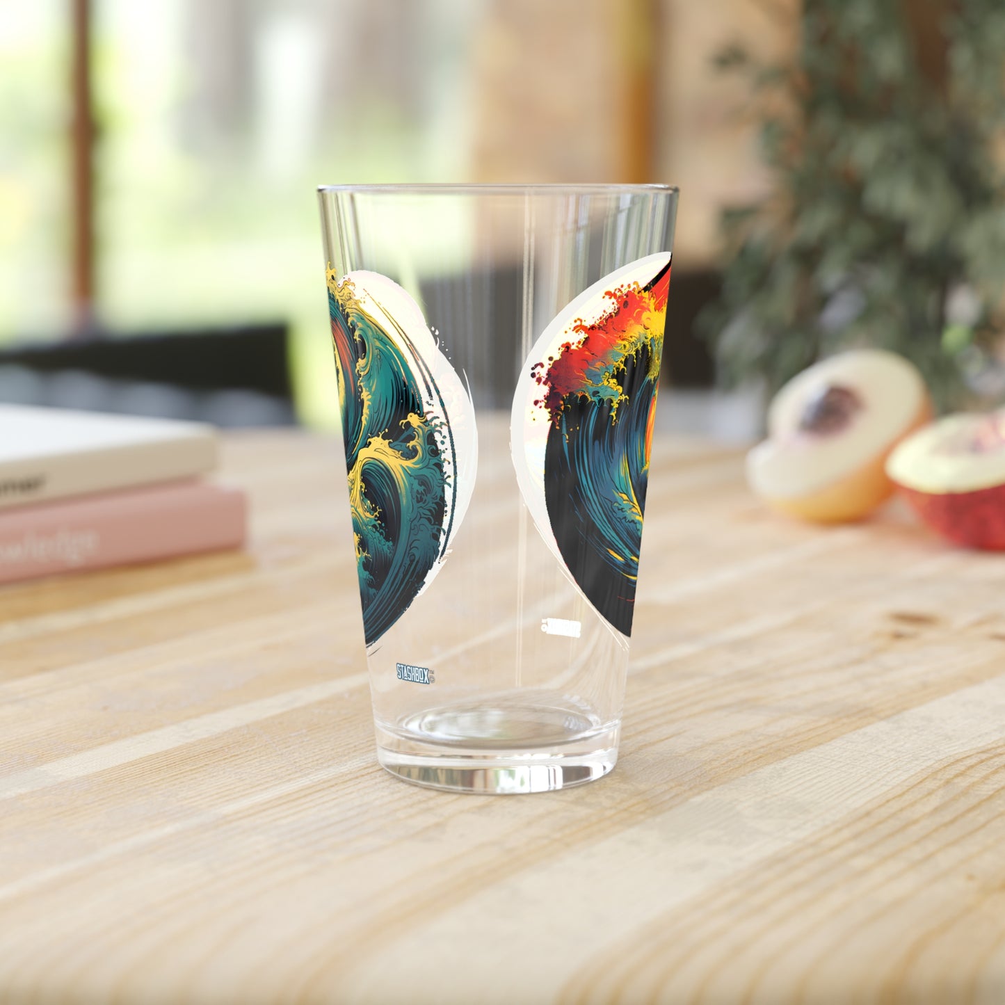 Pint Glass 16oz Colorful Sunset Wave 2-N-1 Design 044a 044b
