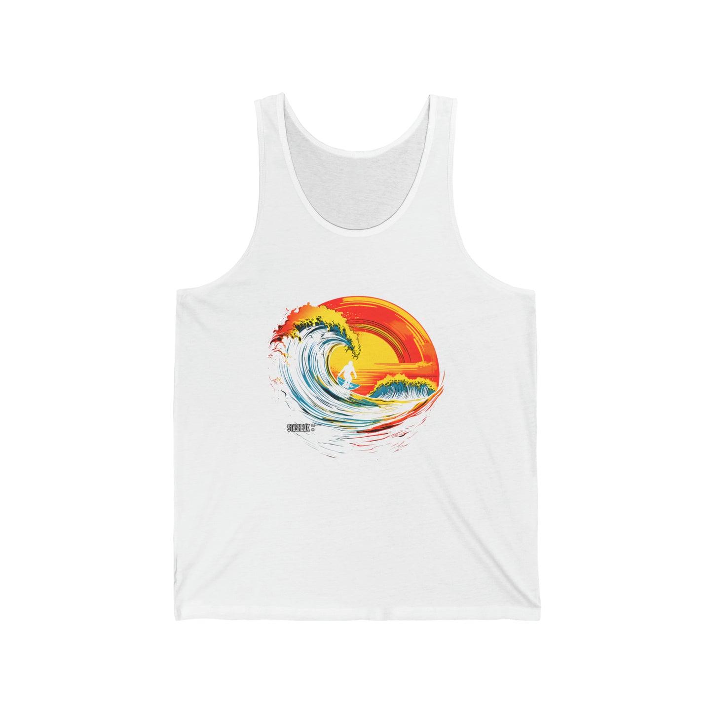 Unisex Jersey Tank Top Classic Surreal Surfer and Surfboard 66