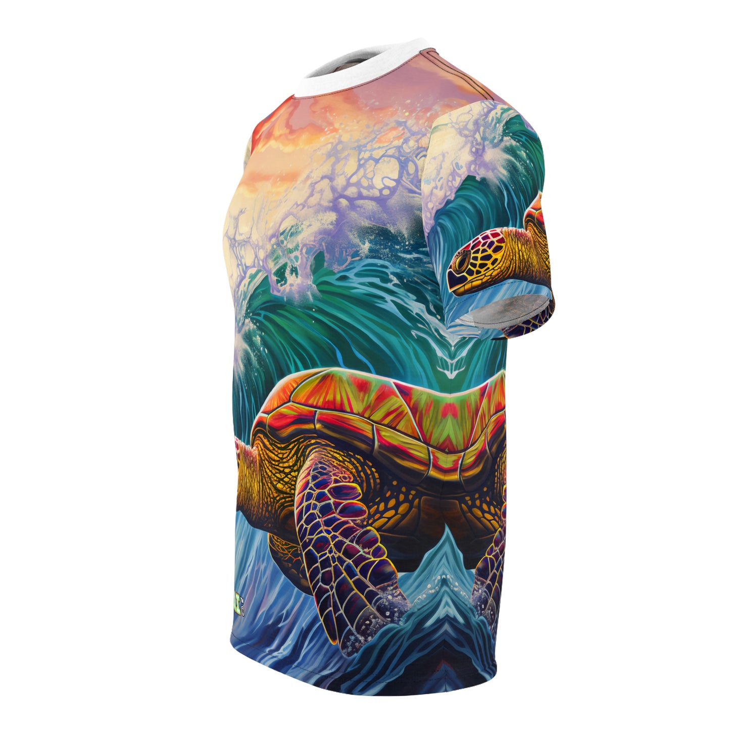 Unisex Cut & Sew Tee (AOP) Surfing Giant Turtle Waves 009