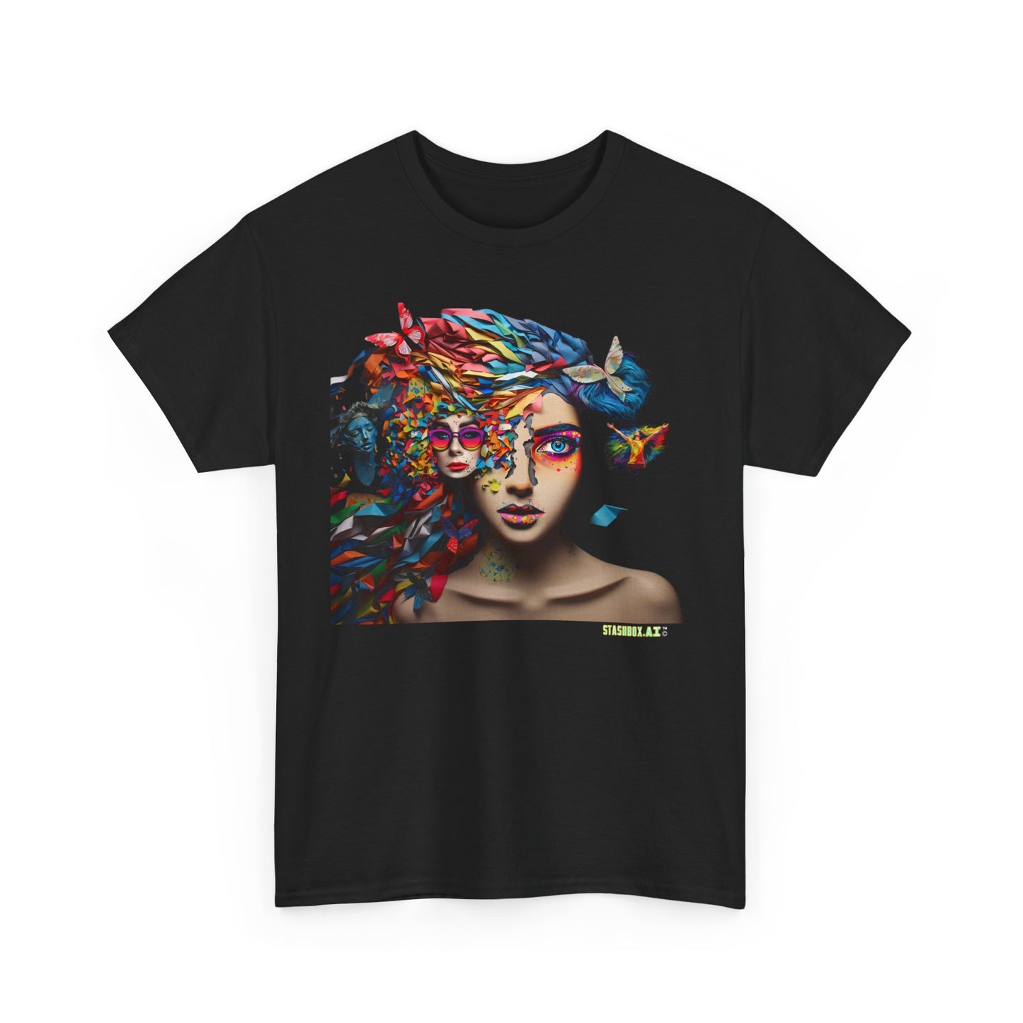 Unisex Heavy Cotton T-Shirt Rainbow Drawn Beautiful Woman 008