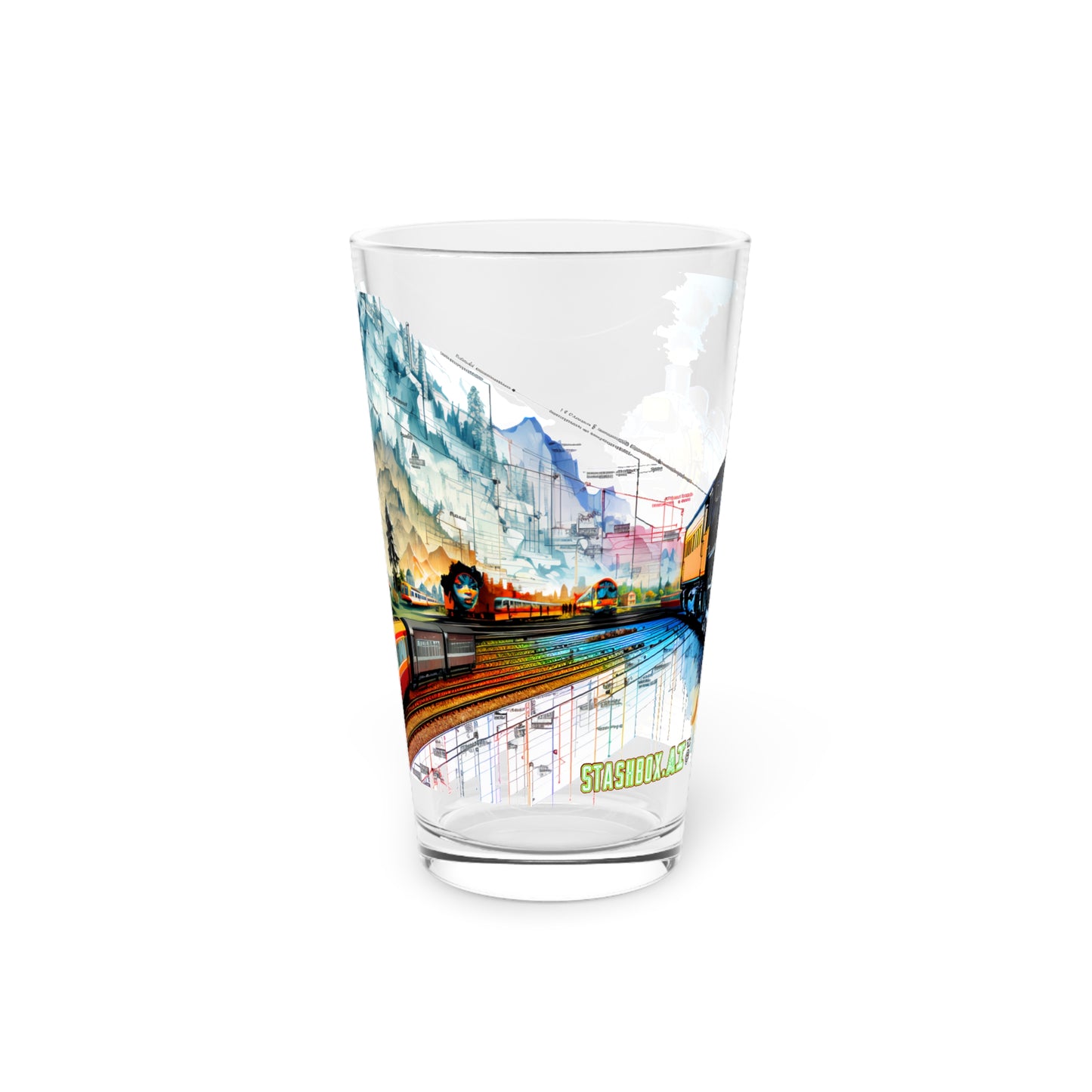 Collectible 16oz Glass: Colorful Graphic Art with Precisionist Lines