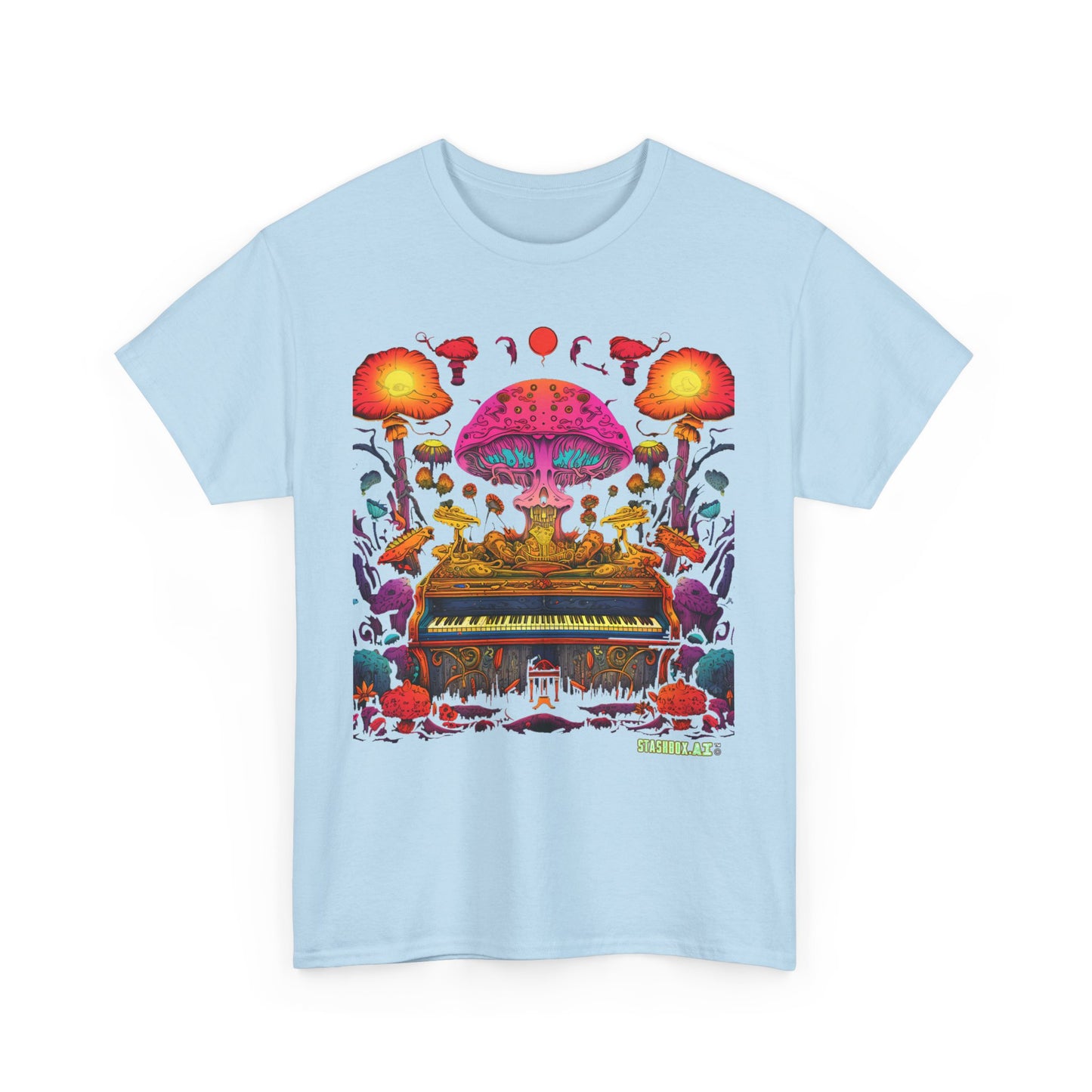 Unisex Heavy Cotton Tee Psychedelic Piano Design 001