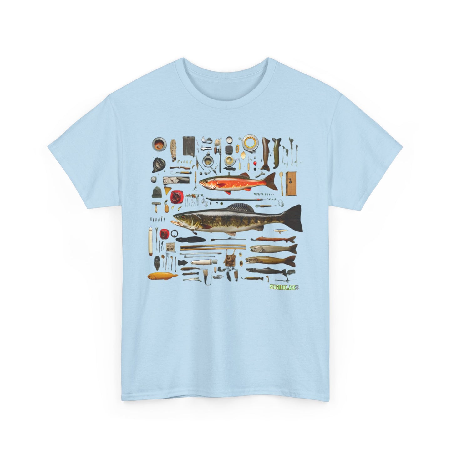 T-Shirt Heavy Cotton Unisex - Fishing for Fishermen Knolling Abstract Art 006