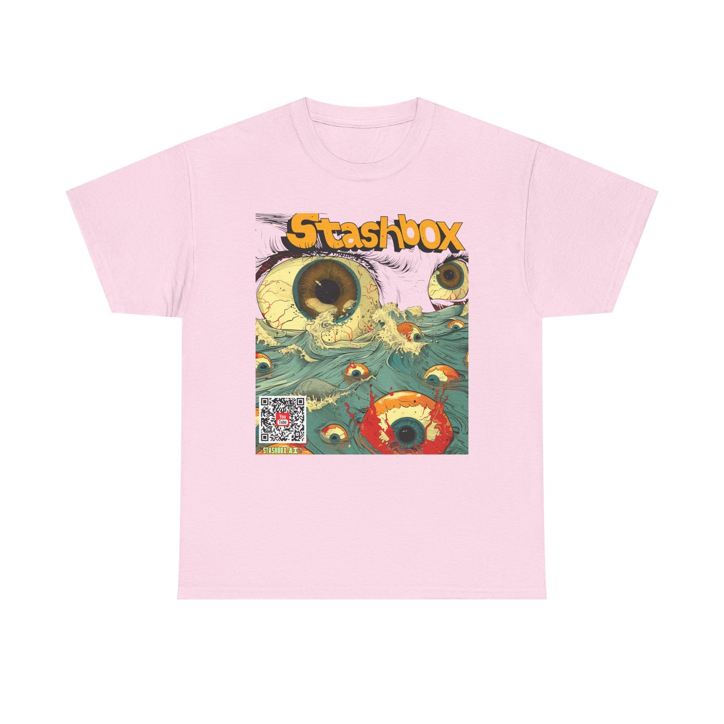 Unisex Heavy Cotton Tee Stashbox Eyeballs in Ocean Waves Design 002