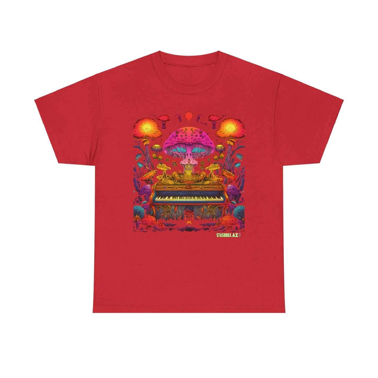 Unisex Heavy Cotton Tee Psychedelic Piano Design 001