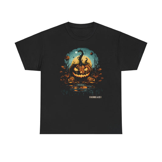 Jack O Lantern In Water Halloween Unisex Tshirt - Black Heavy Cotton Tee - Stashbox Halloween Design #003